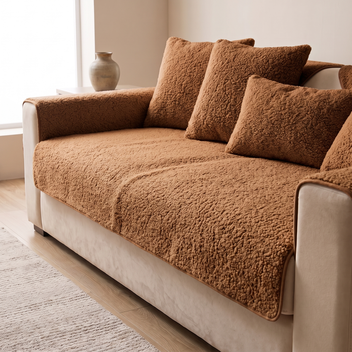 Brown sherpa sofa cover