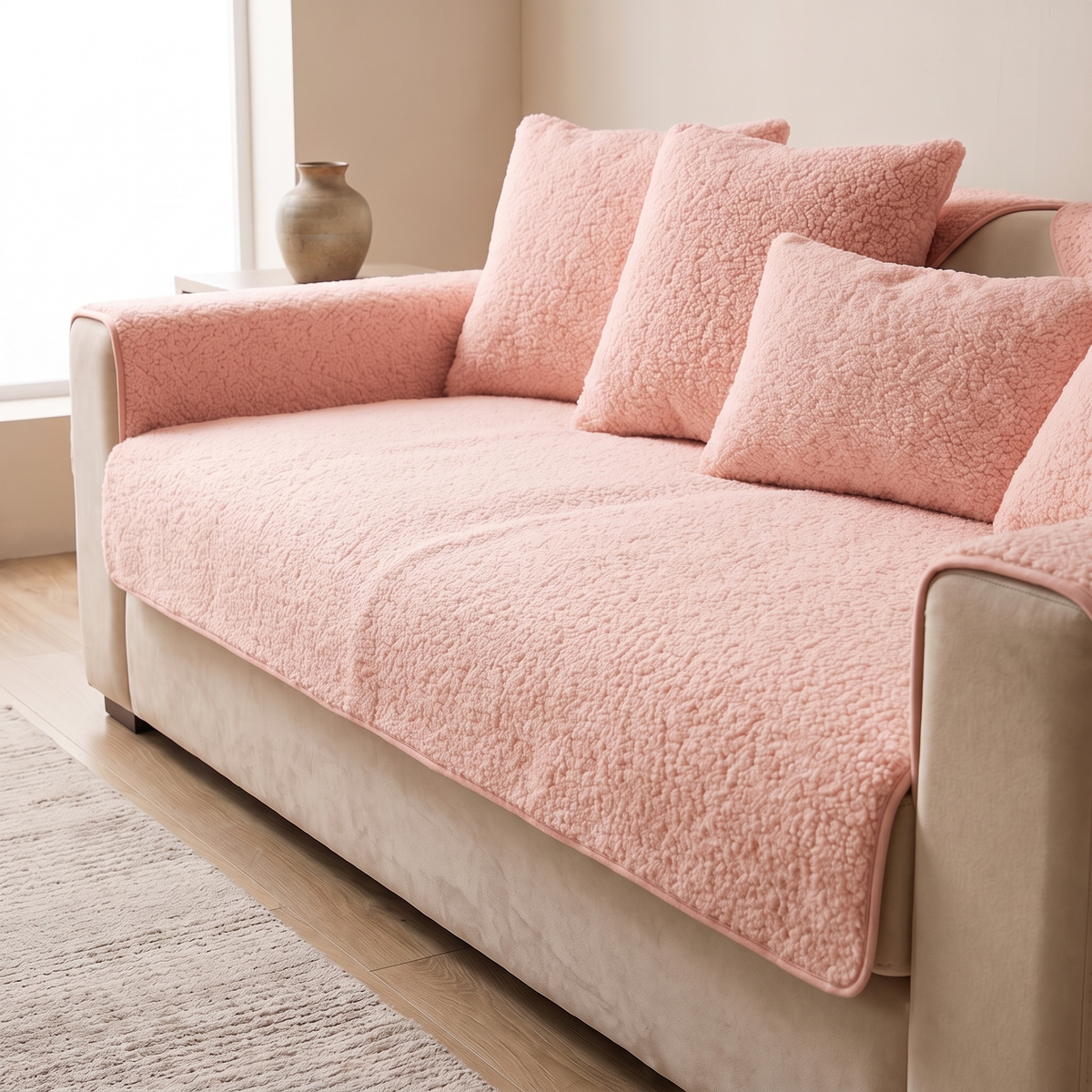 Pink sherpa sofa cover