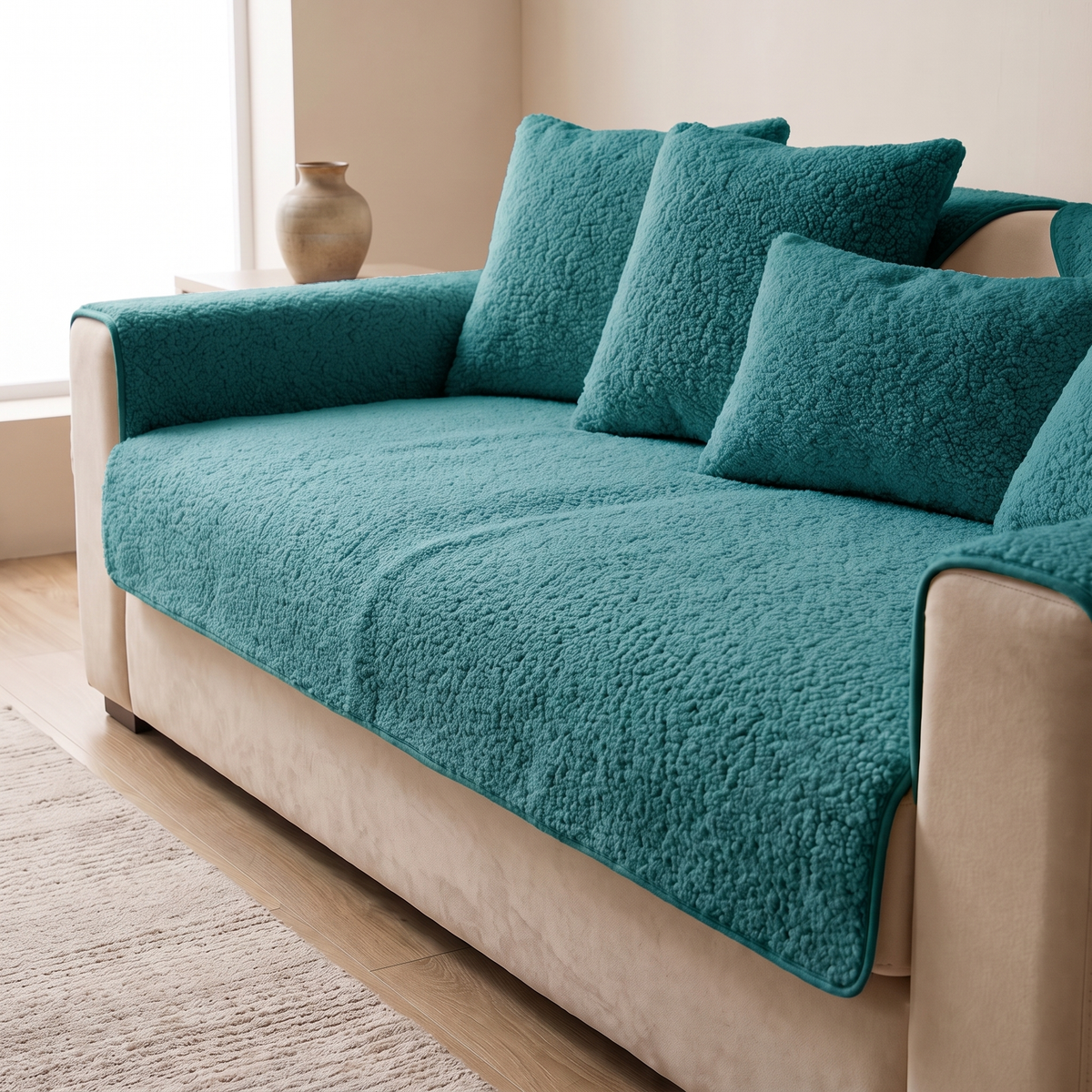 Turquoise sherpa sofa cover