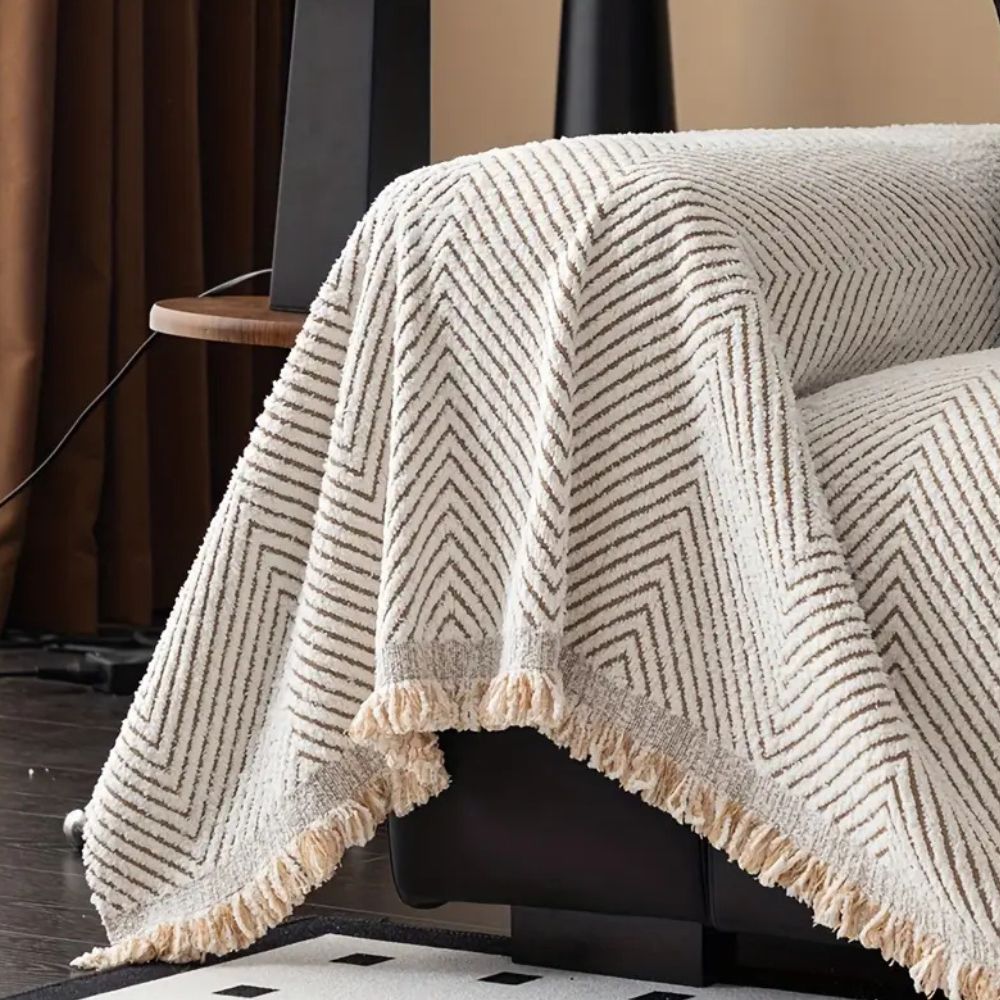 Stripe Herringbone Sofa Cover, Water-Resistant Microfiber