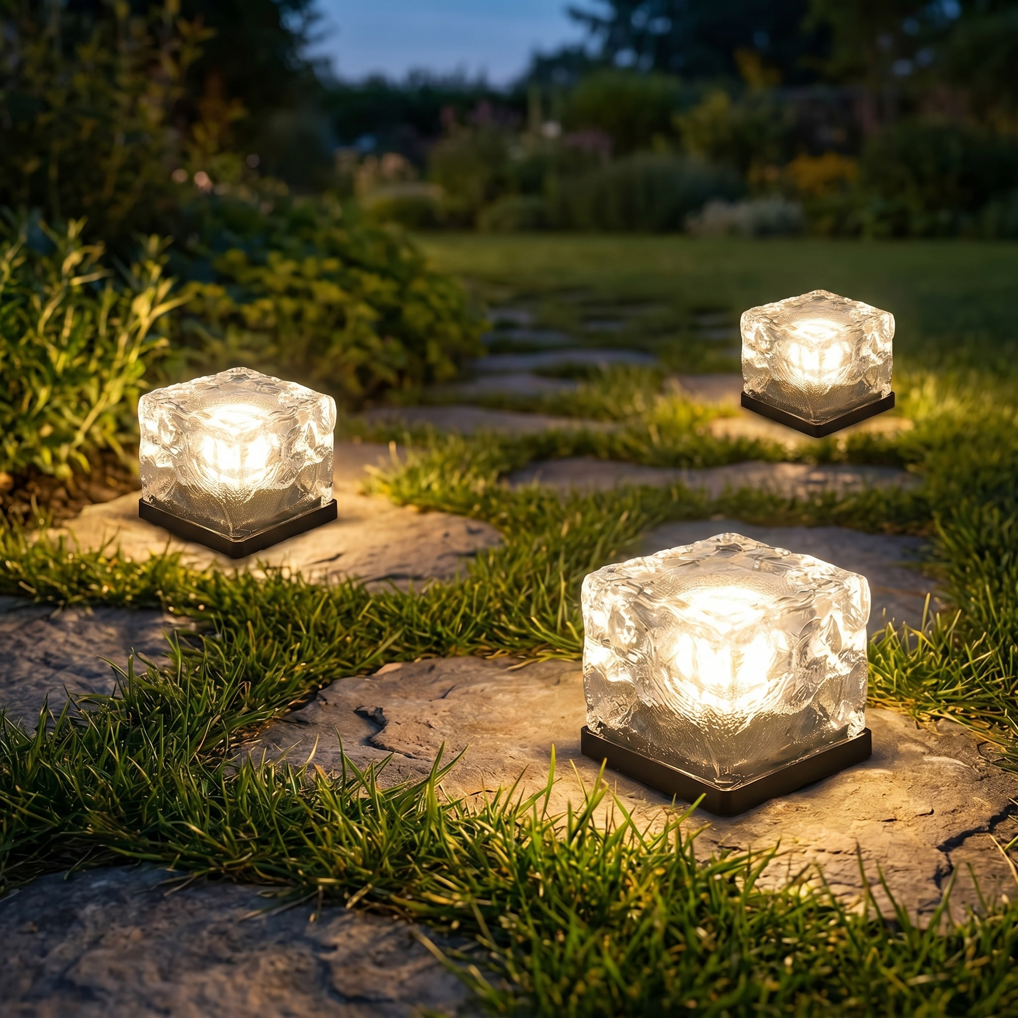 Solar Ice Cube Step Light, Crystal Glass and ABS, IP65, Four Colors