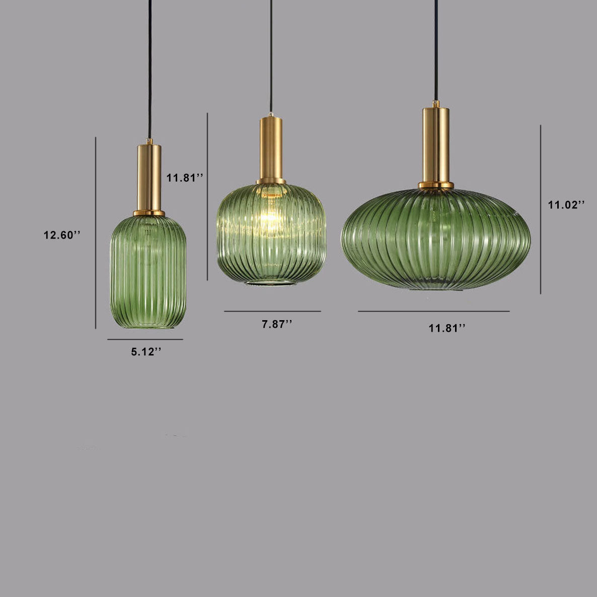 Striped Glass Lantern Pendant, E26, Three Designs, Green Amber Gray