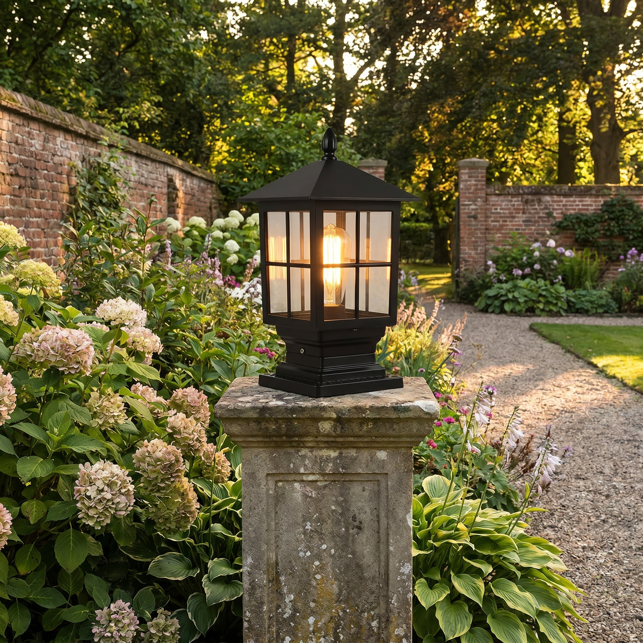 Stone Light Pillar, Black Aluminum, IP65, Solar or Hardwired, LED