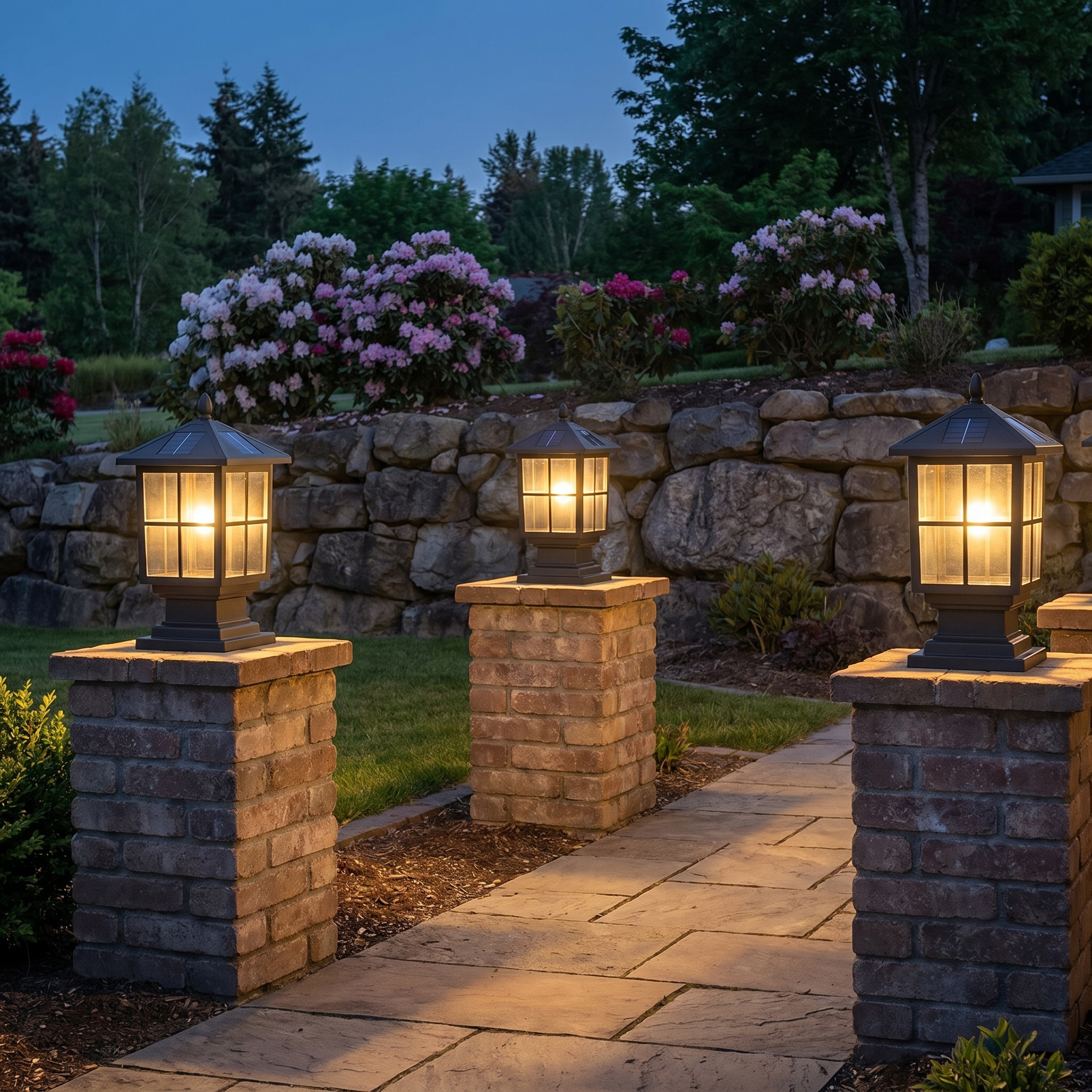 Stone Light Pillar, Black Aluminum, IP65, Solar or Hardwired, LED