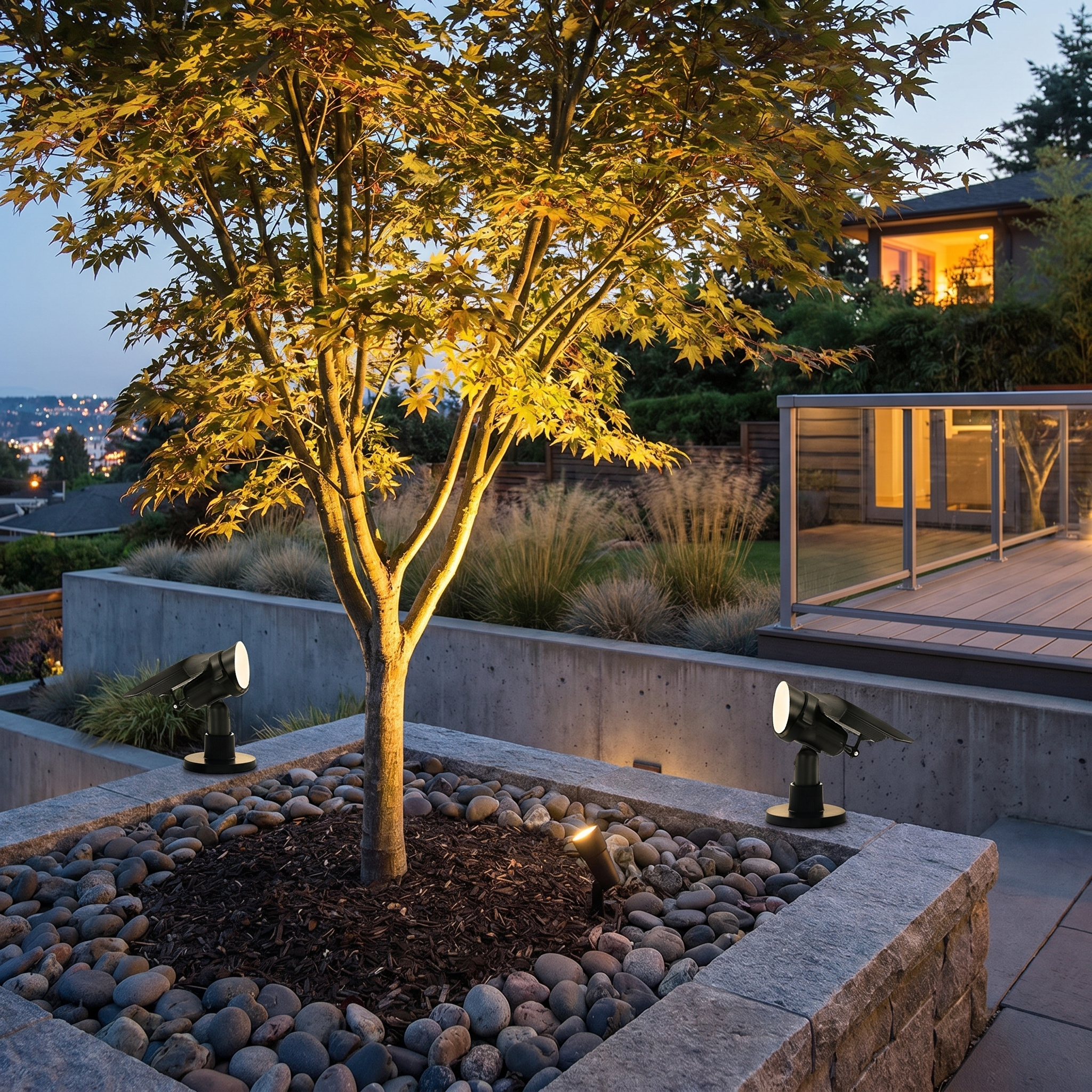 Solar Lawn Spotlight, Adjustable Head, Aluminum and Glass, IP54, RGB