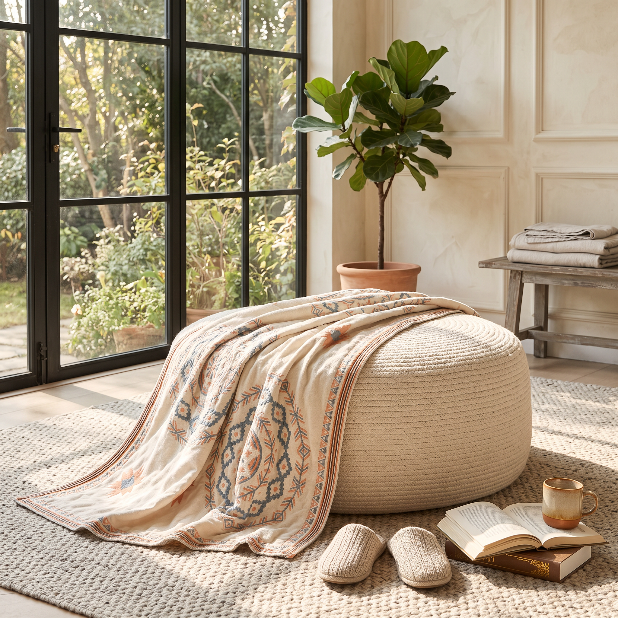 Serene Mandala Cotton Throw Blanket, Boho 100% Cotton