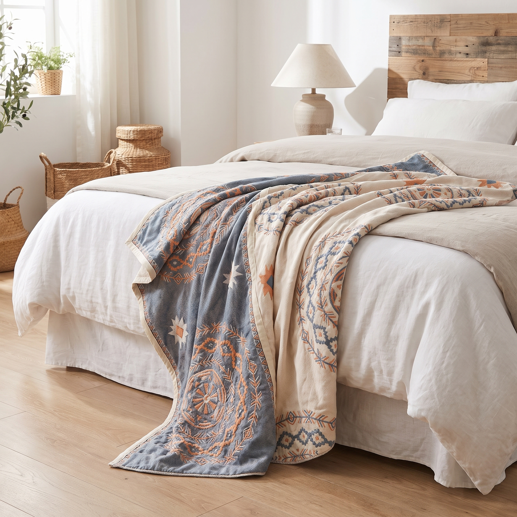 Serene Mandala Cotton Throw Blanket, Boho 100% Cotton