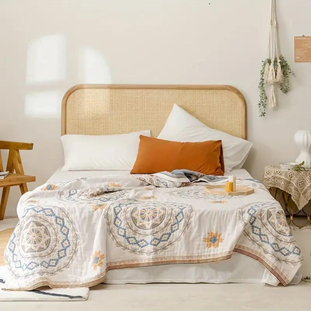 Serene Mandala Cotton Throw Blanket, Boho 100% Cotton