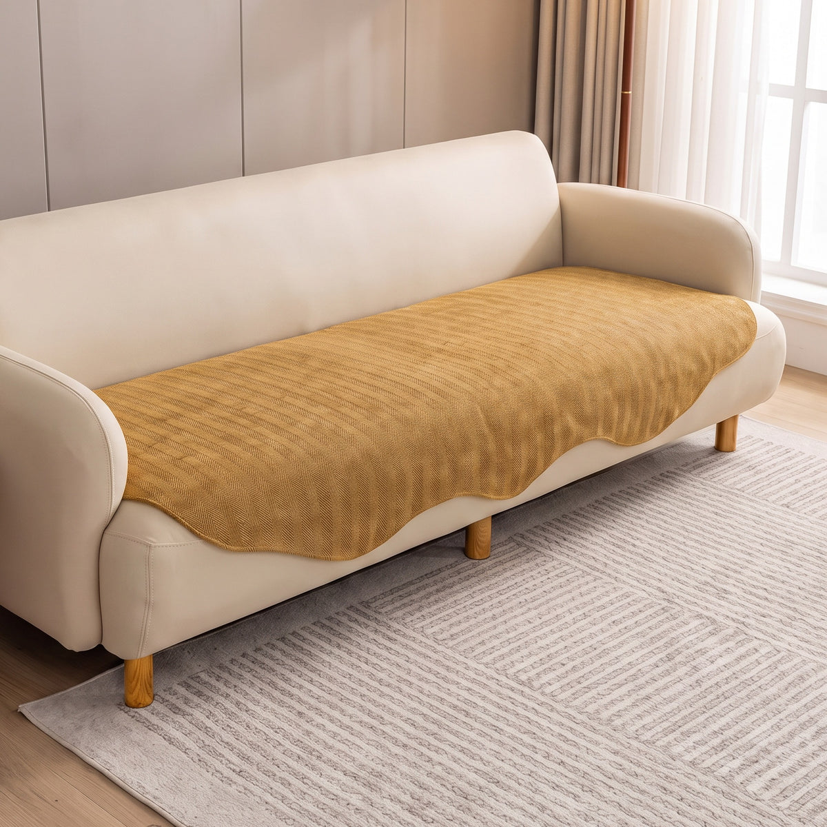 Sofa Seat Cover in Honey on a sofa