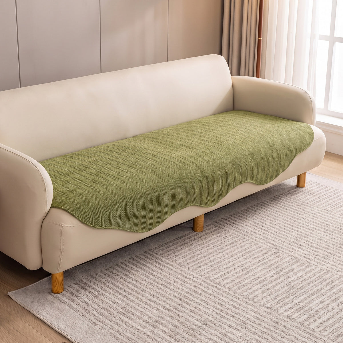 Sofa Seat Cover in Olive on a sofa