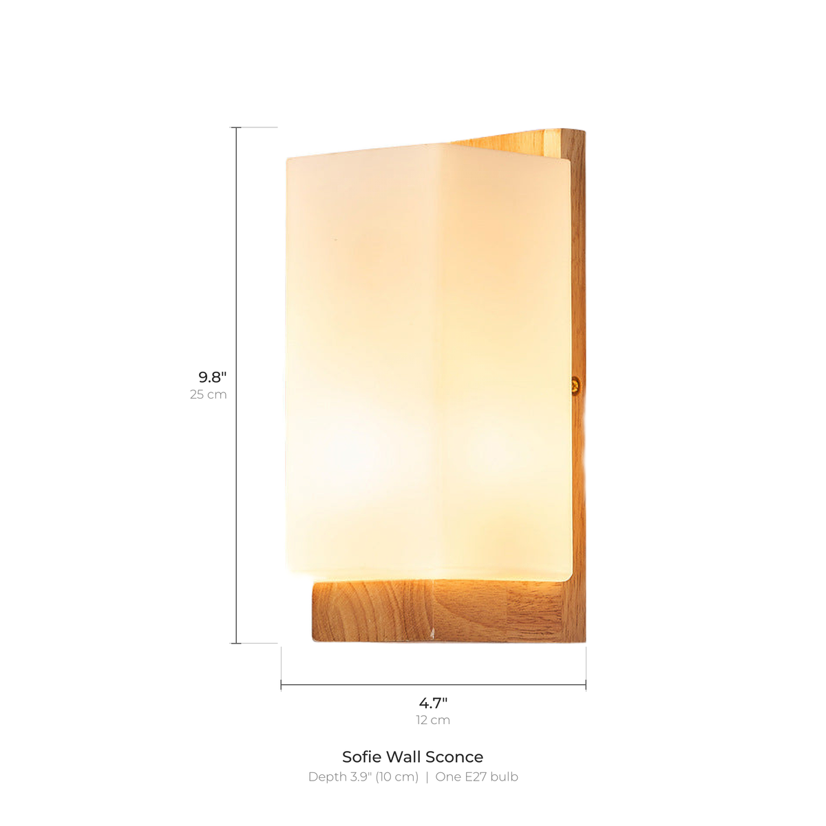 Sofie wall sconce dimensions: 9.8 inches (25 cm) tall and 4.7 inches (12 cm) wide
