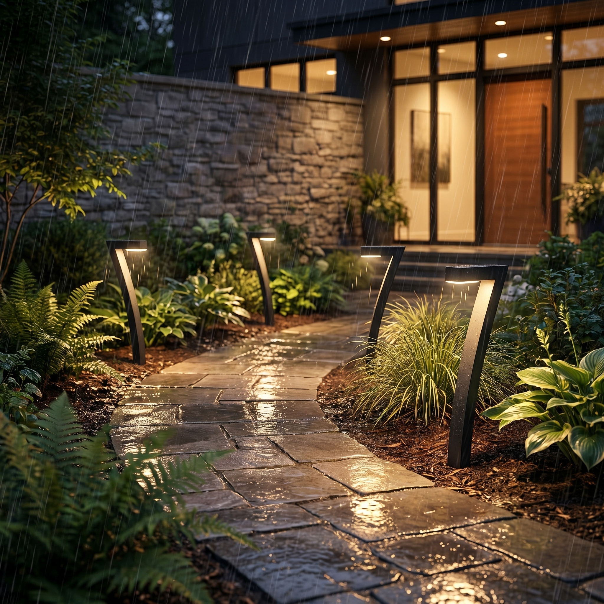 Solar Outdoor Garden Lights, ABS, 2700K, Dusk to Dawn, 18'' Tall, 6 Pack