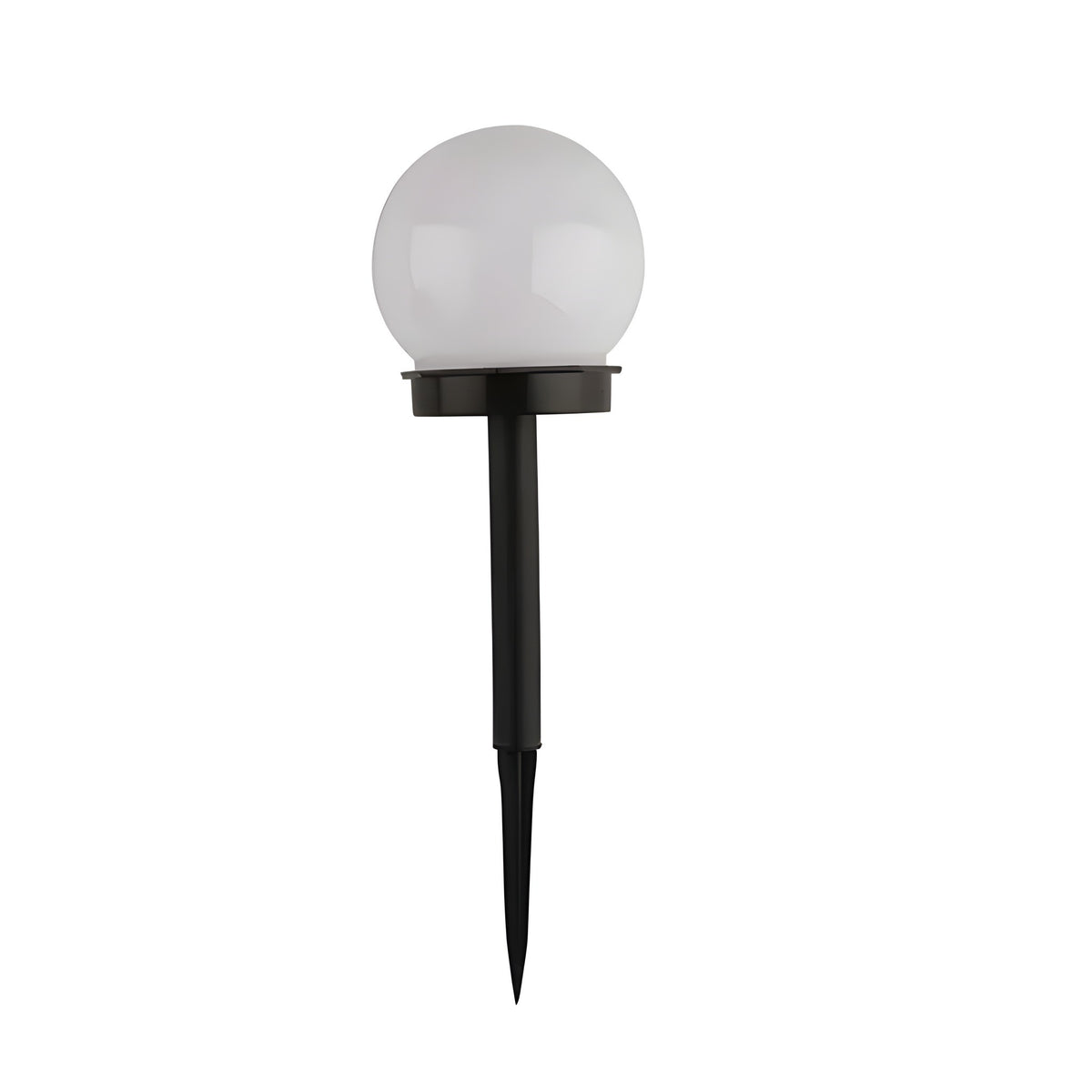 Solar globe stake light on white with its stake