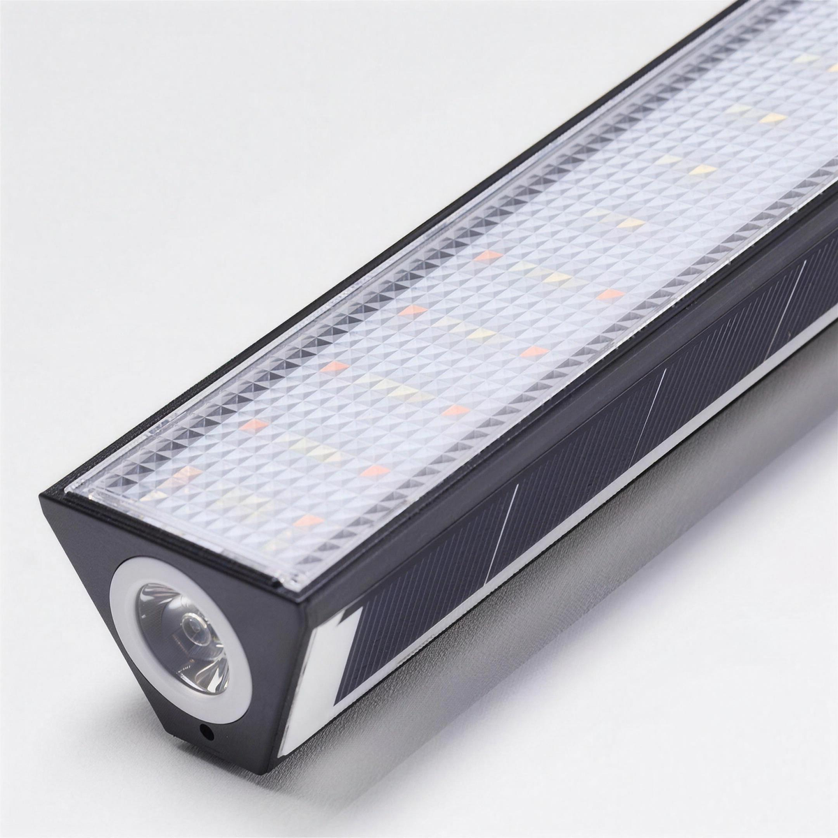 Close up of the light diffuser and the flashlight lens in the end cap