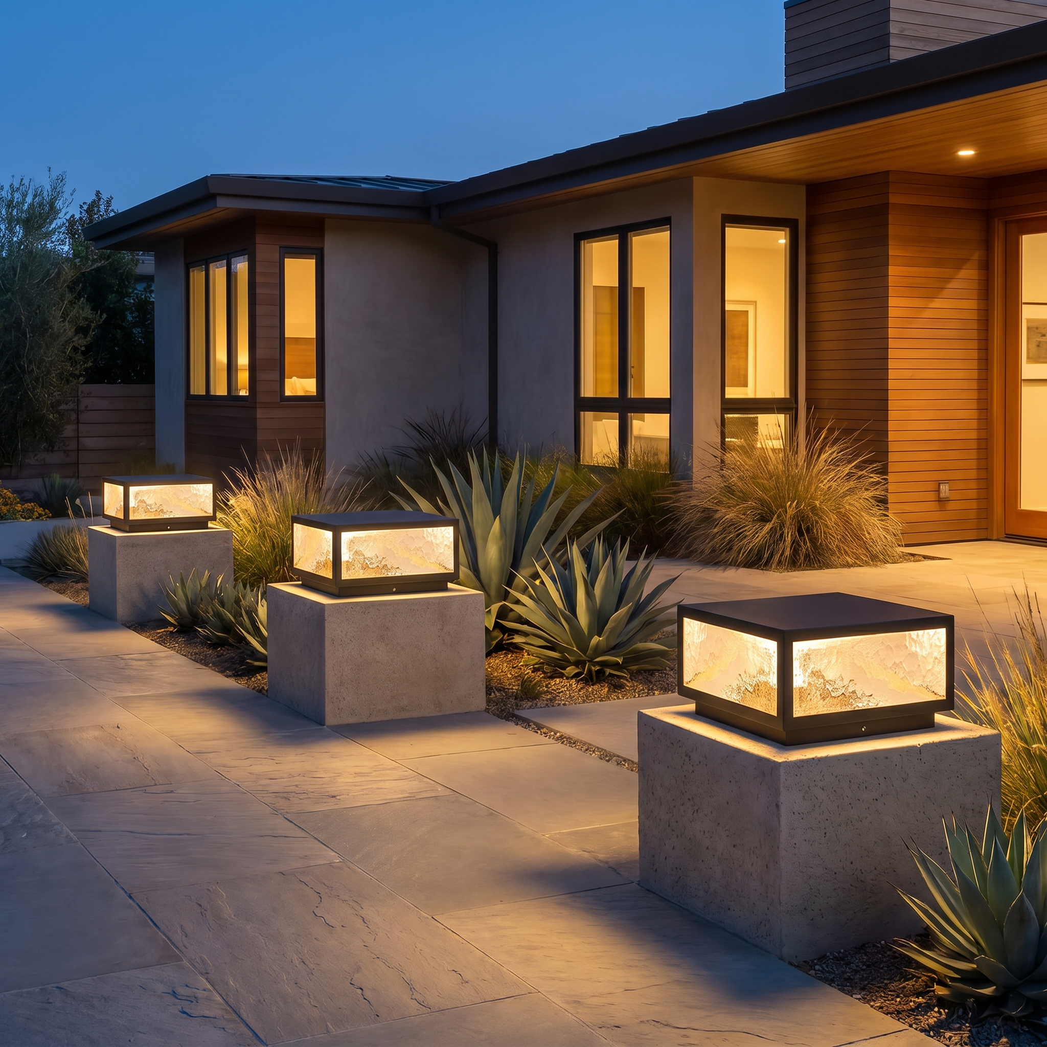 Square Pillar Light, Die-Cast Aluminum, Solar or Hardwired, E27, Four Sizes