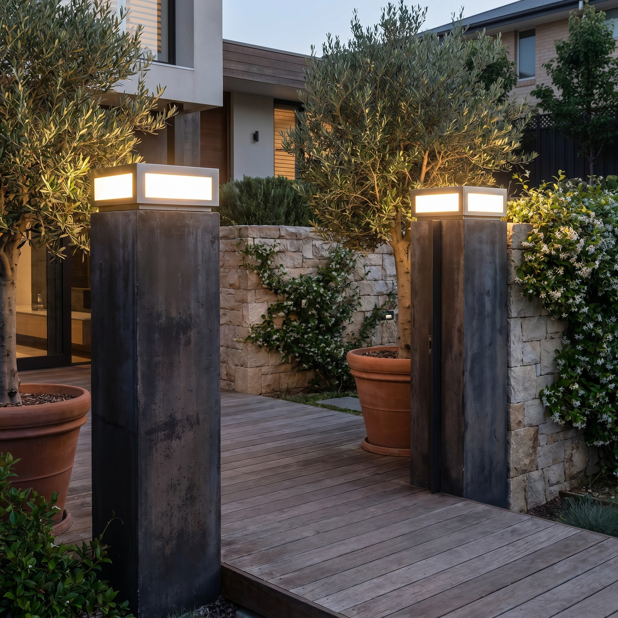 Square Pillar Light, Stainless Steel and PC, Solar or Hardwired