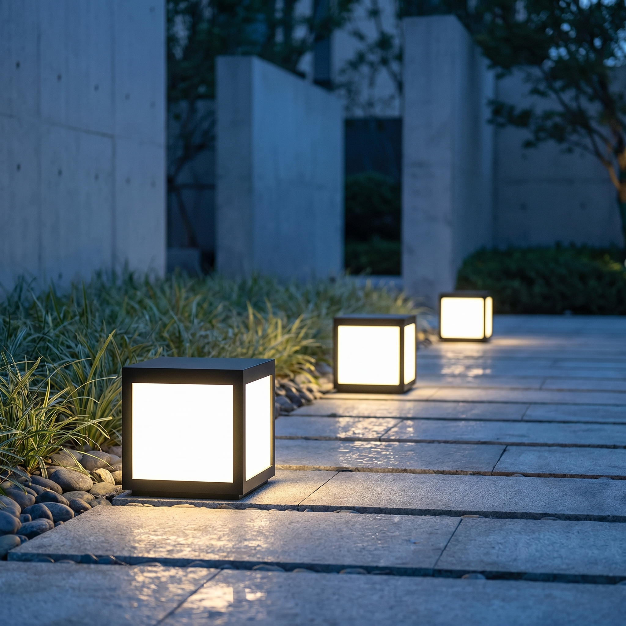 Square Pillar Light, Stainless Steel and PC, Solar or Hardwired