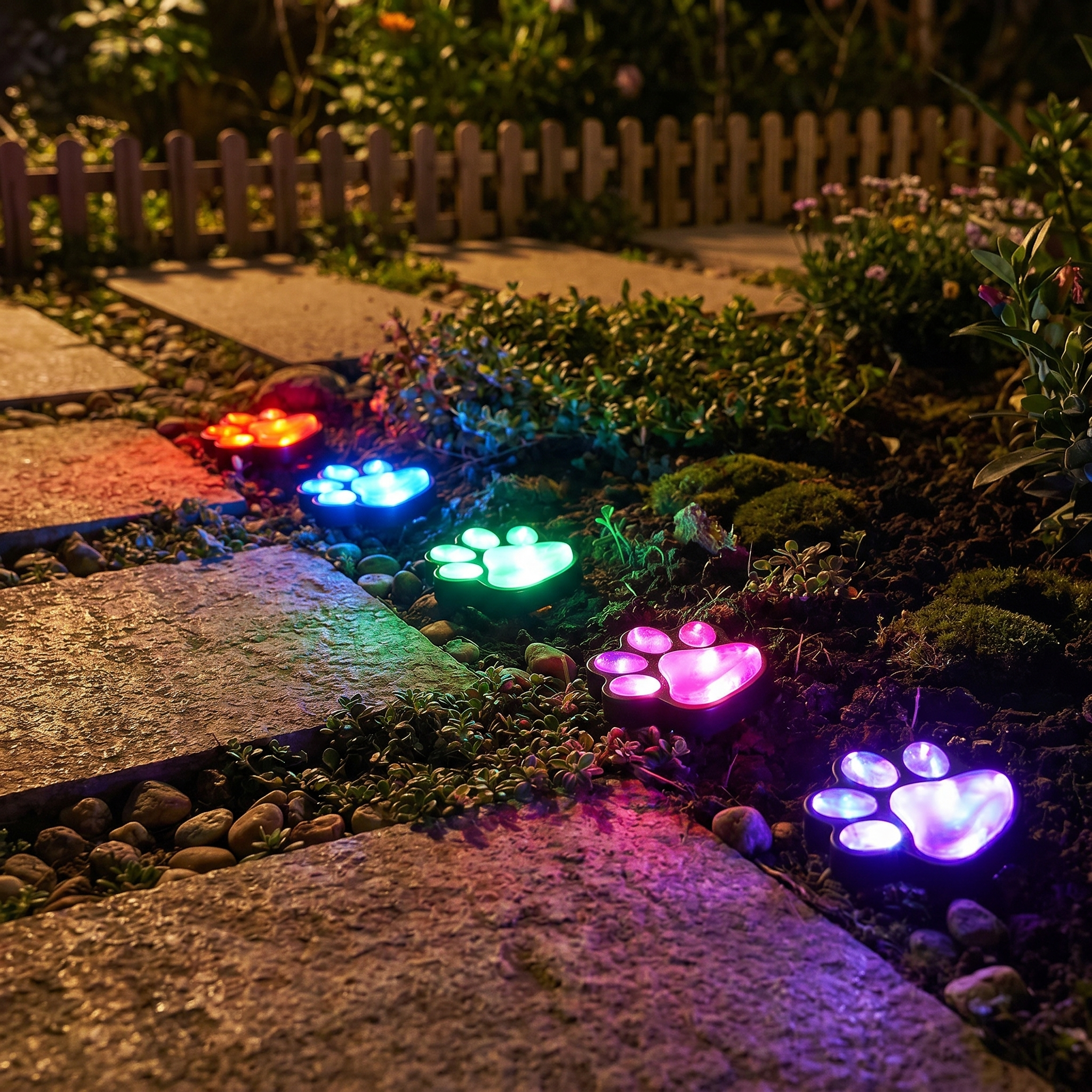Solar Paw Print Light, 4-Pack, IP44 Waterproof, ABS and PS