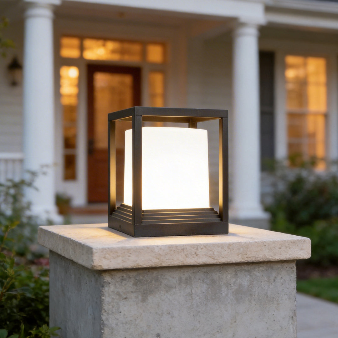 Square Garden Pedestal Light, Aluminum and Acrylic, IP54, E27, Two Sizes