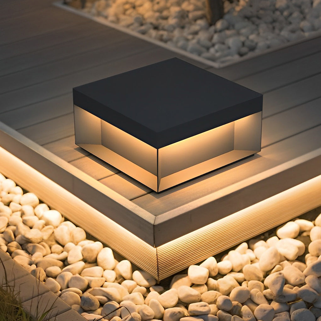 Square Solar Deck Light, Stainless Steel, IP65, Black, Five Sizes