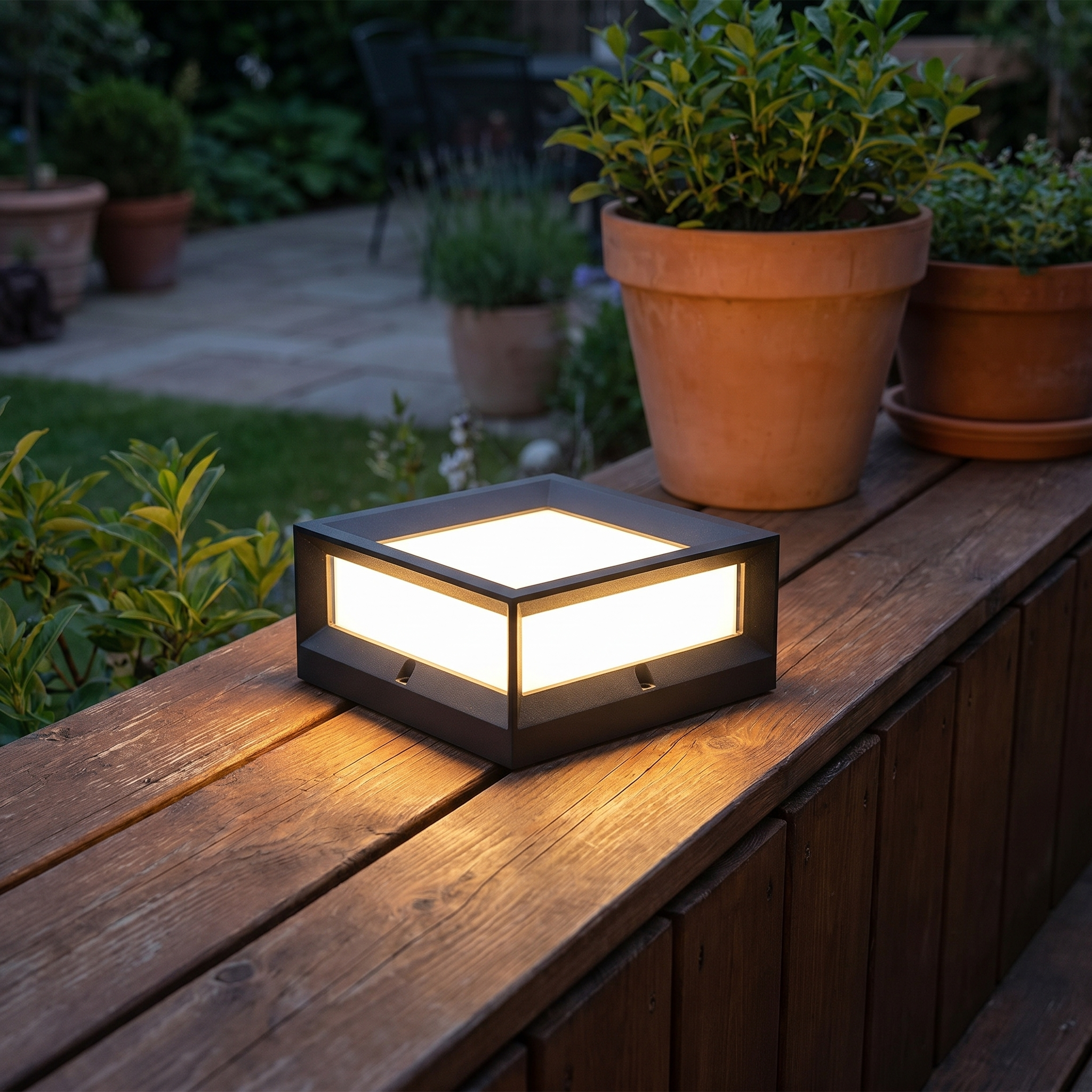 Square Solar Garden Pillar Light, Aluminum, IP54, Black, Two Sizes