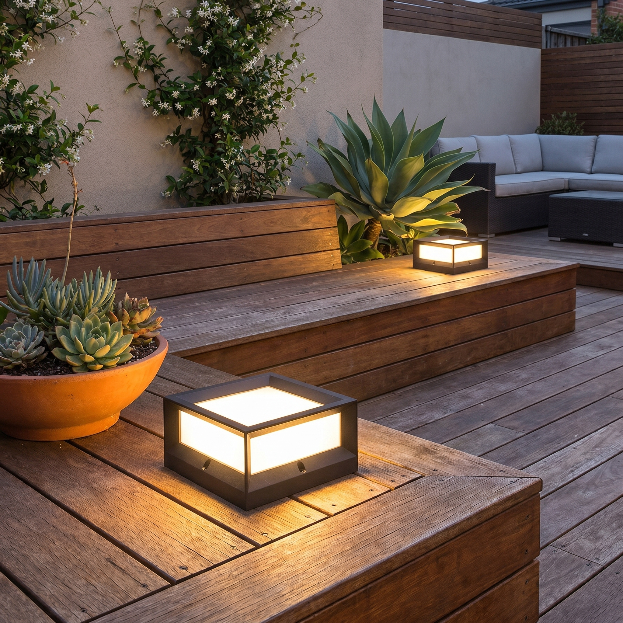 Square Solar Garden Pillar Light, Aluminum, IP54, Black, Two Sizes