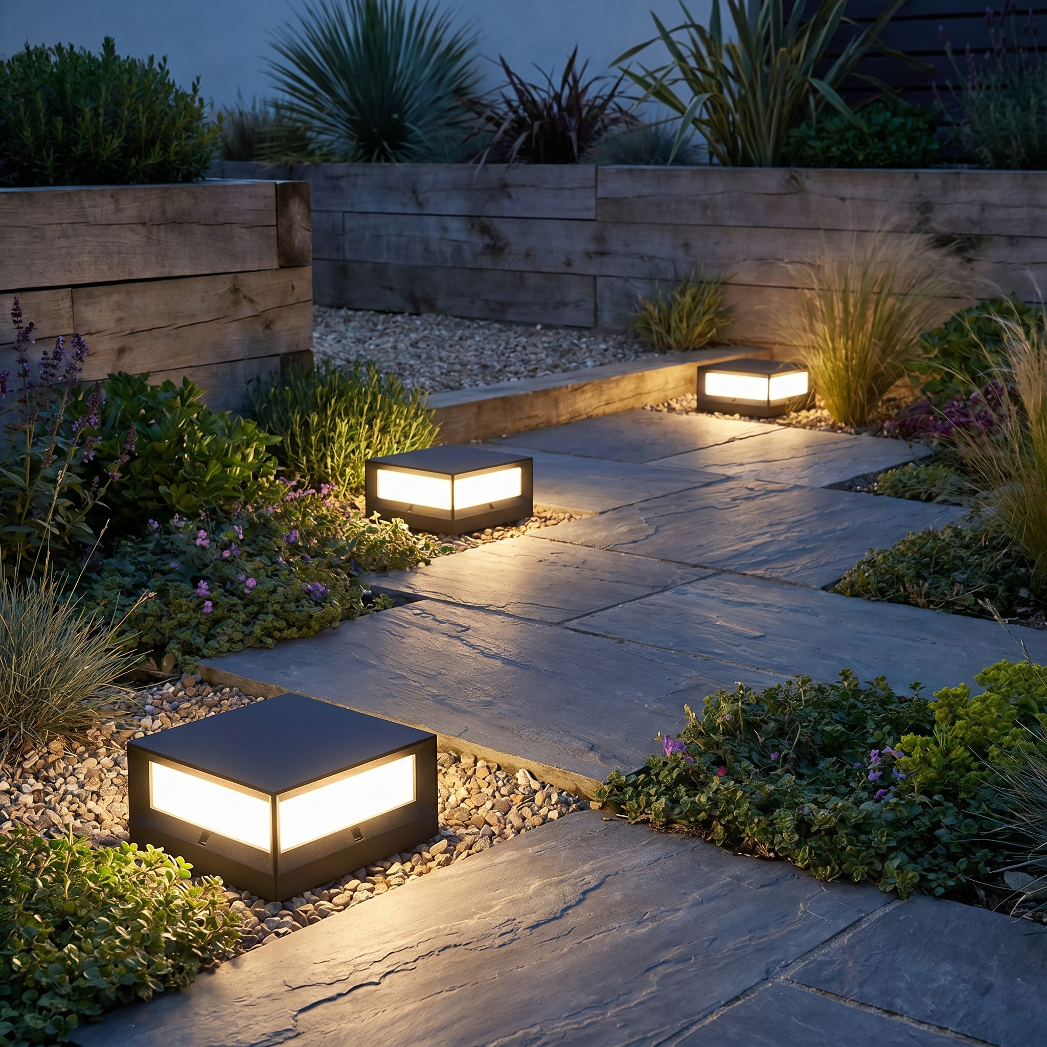 Square Solar Garden Pillar Light, Aluminum, IP54, Black, Two Sizes