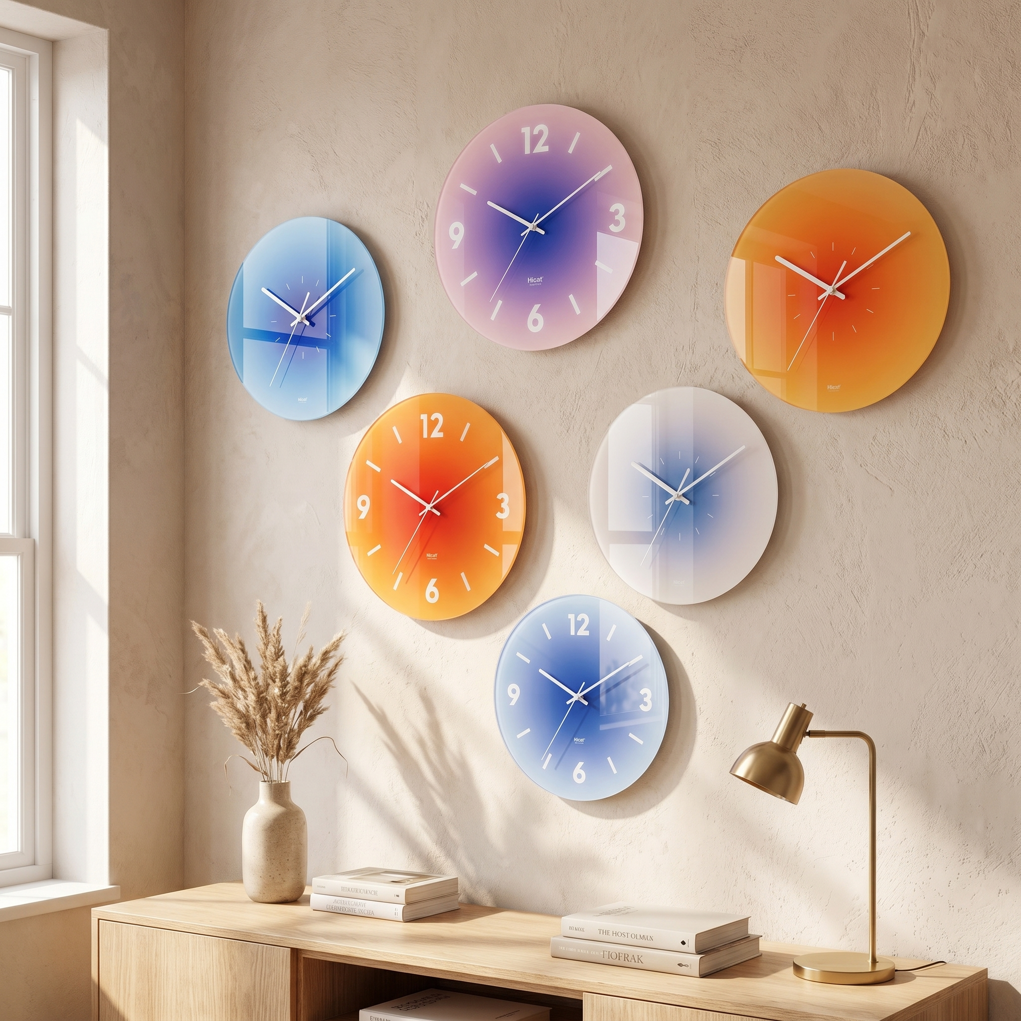 Silent Sweep Glass Wall Clock, Transparent, Six Designs, Three Sizes
