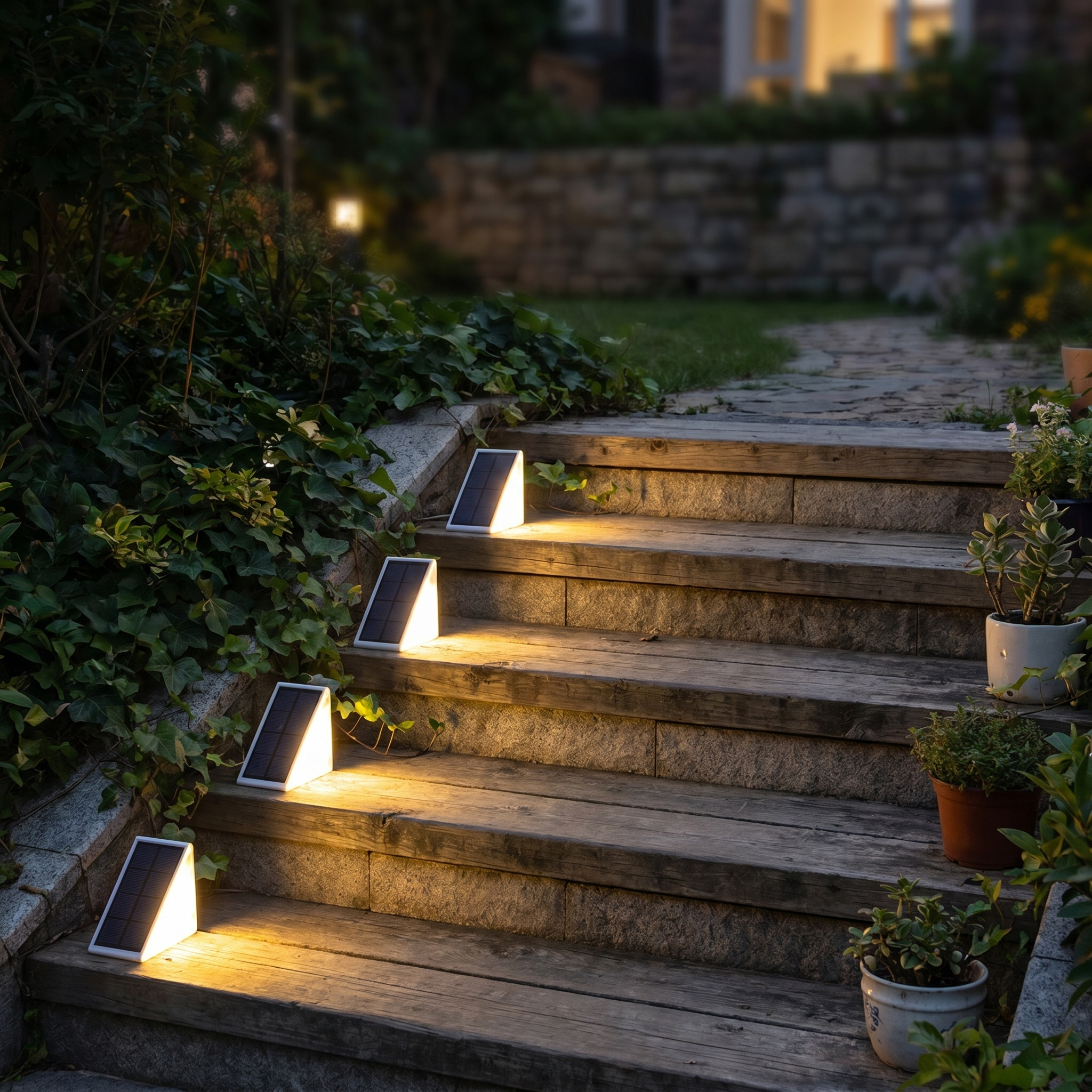 Solar Stair Lights, IP65 Weatherproof, Warm White LED, Pack of 4