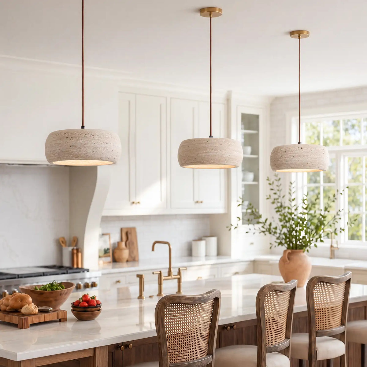 Sabine Travertine Cream Pendant Light, Handcrafted
