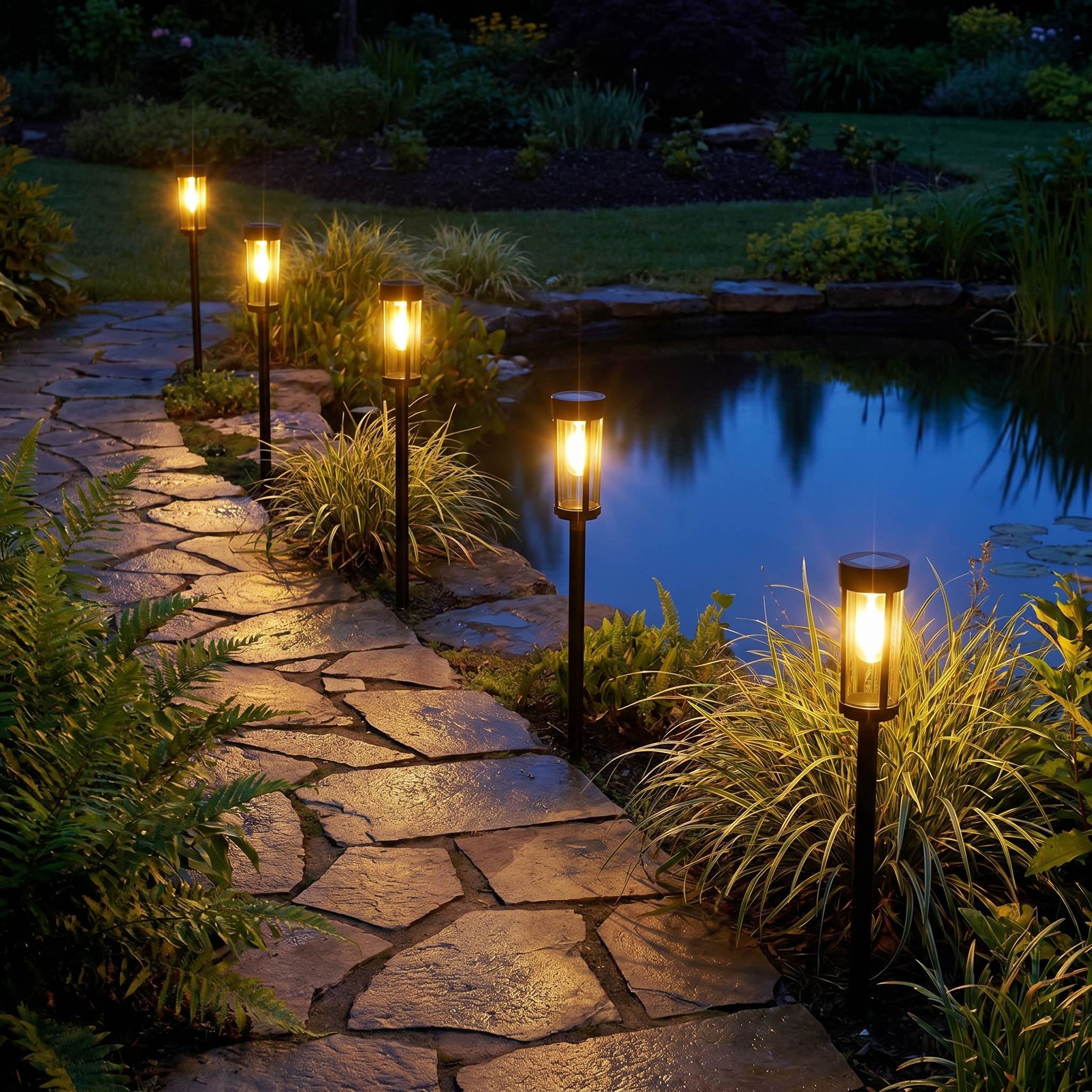 Solar Torch Garden Light, Spike Mount, Auto Dusk On, ABS, Pack of 2