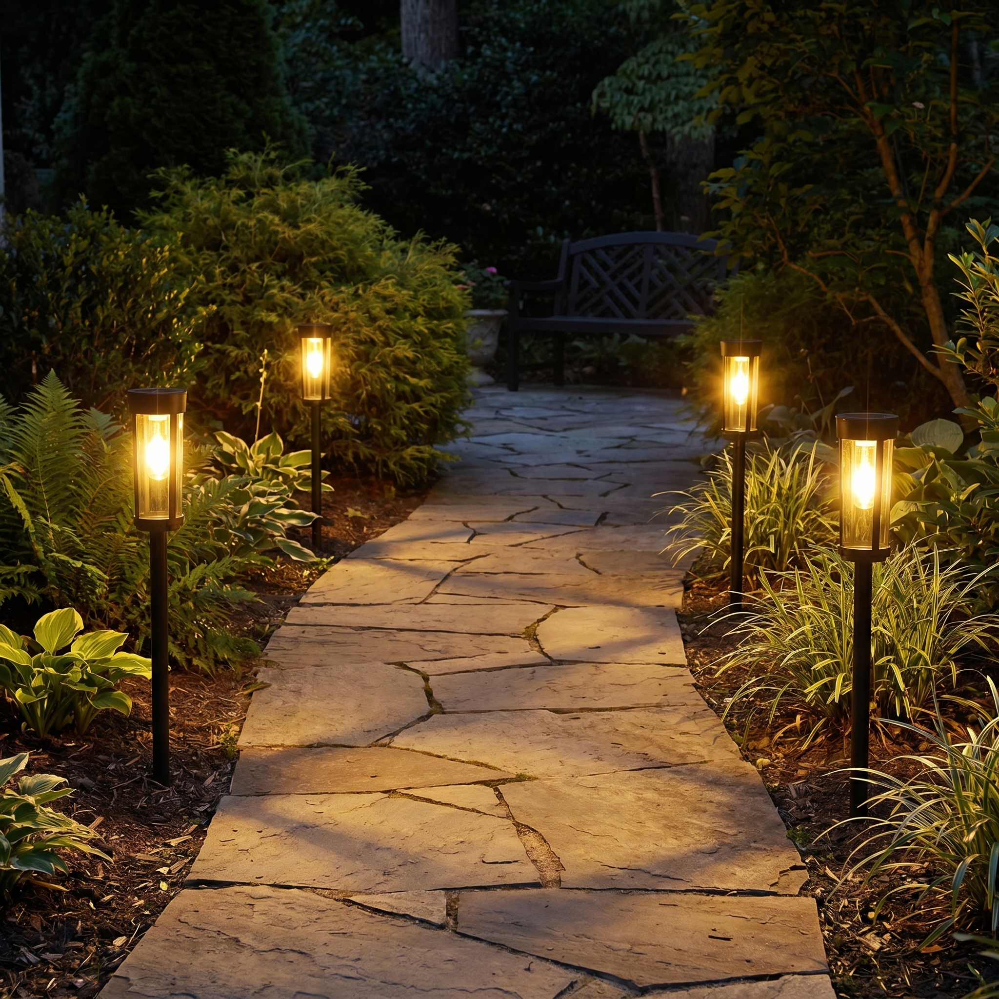 Solar Torch Garden Light, Spike Mount, Auto Dusk On, ABS, Pack of 2