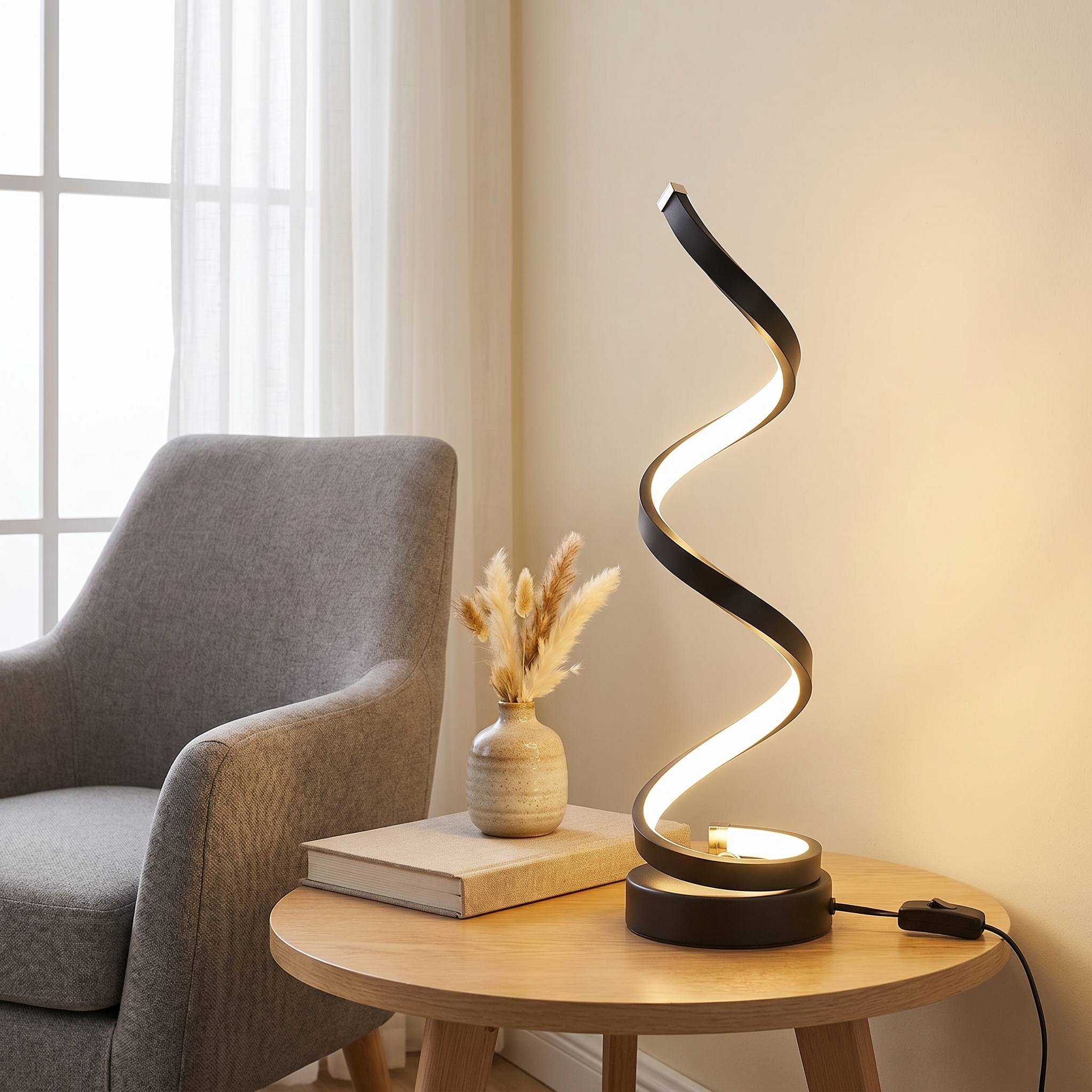 Spiral Table Lamp, Dimmable, Iron and Silicone, Three Color Temps