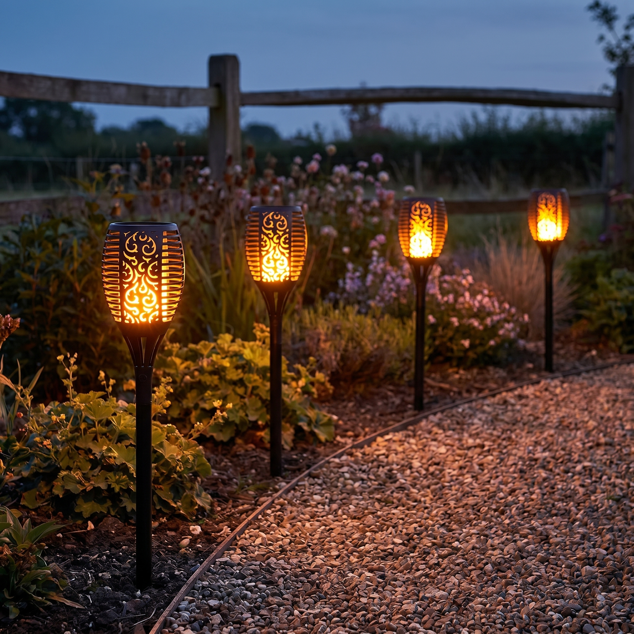 Solar Torch Light, Flickering LED, IP65 Waterproof, Small to Large, Pack of 2