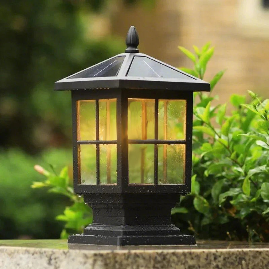 Stone Light Pillar, Black Aluminum, IP65, Solar or Hardwired, LED