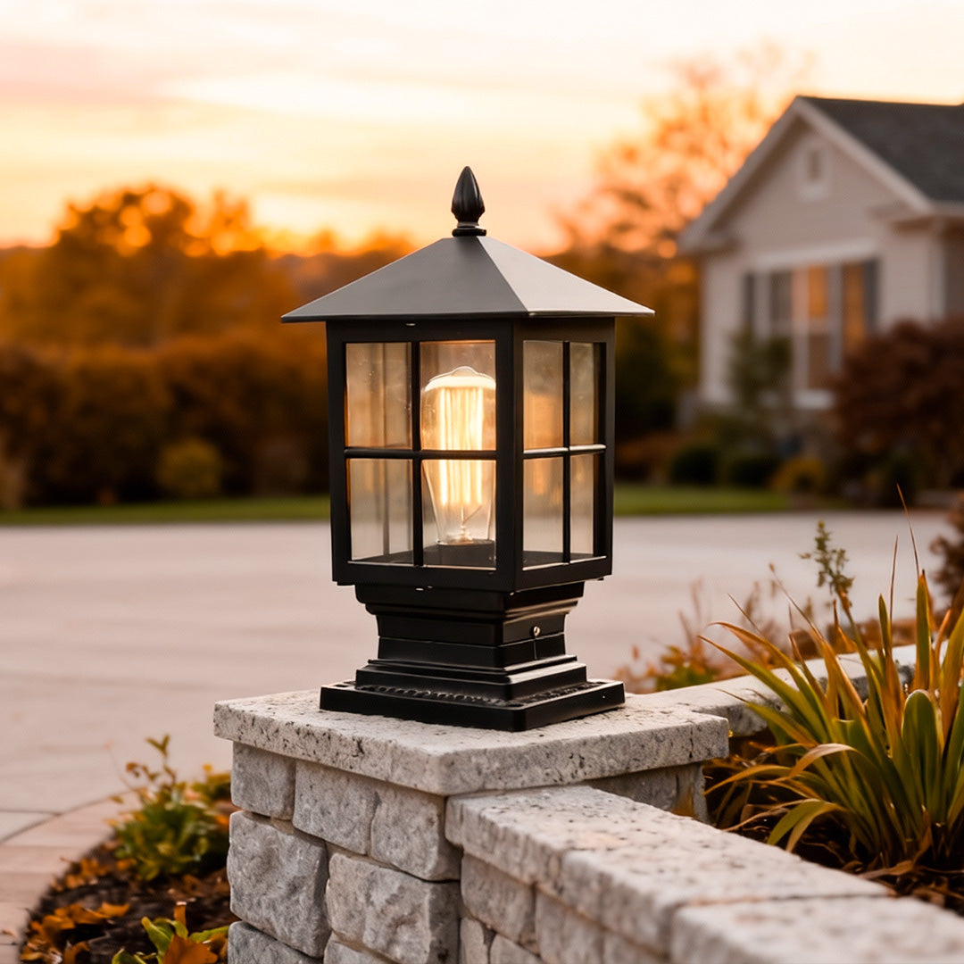 Stone Light Pillar, Black Aluminum, IP65, Solar or Hardwired, LED