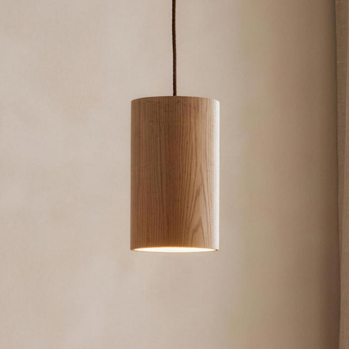 Svea wood pendant light, cylinder shade, single pendant