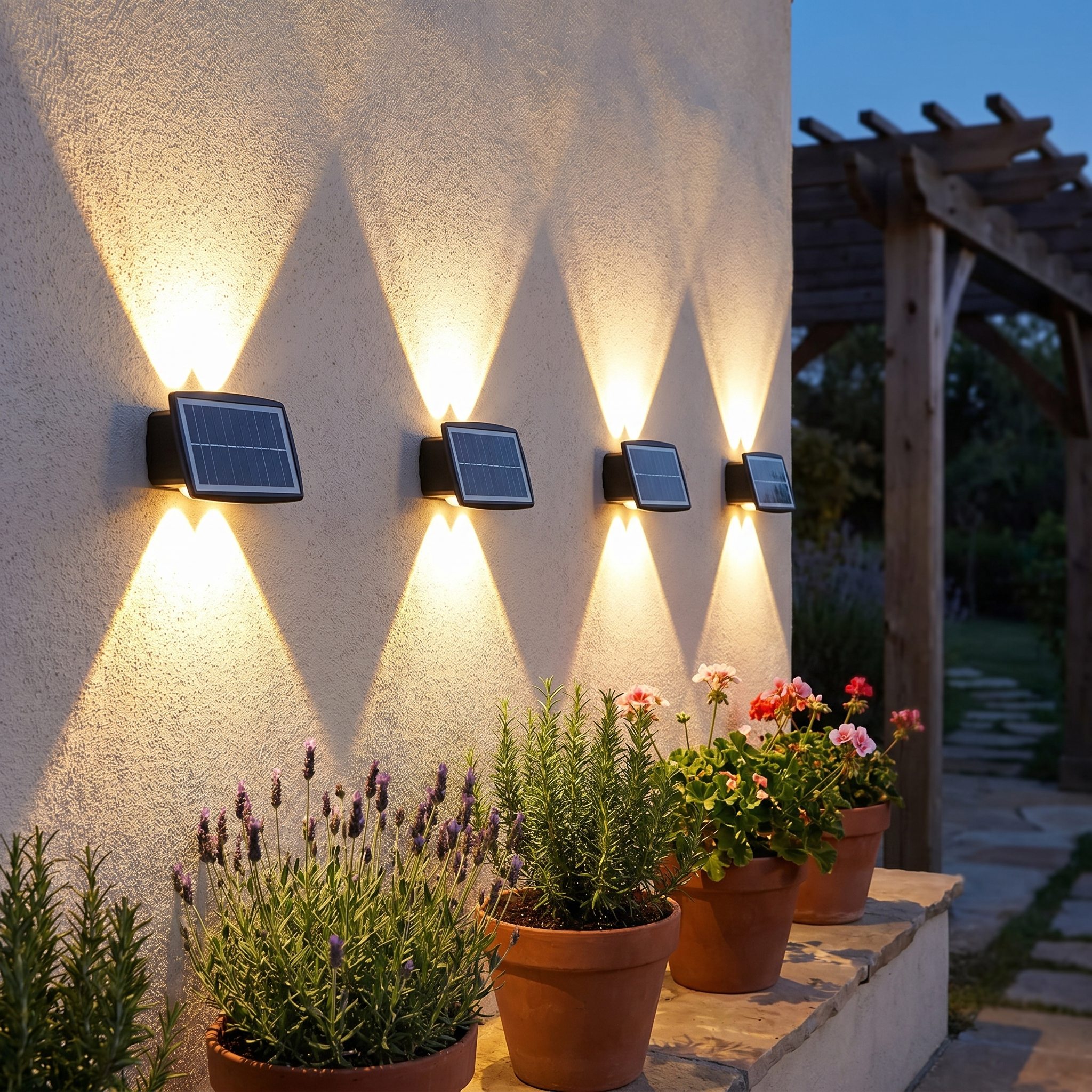 Solar Wall Sconce, Dual Mode LED, IP65 Waterproof, ABS and PVC, Set of 2