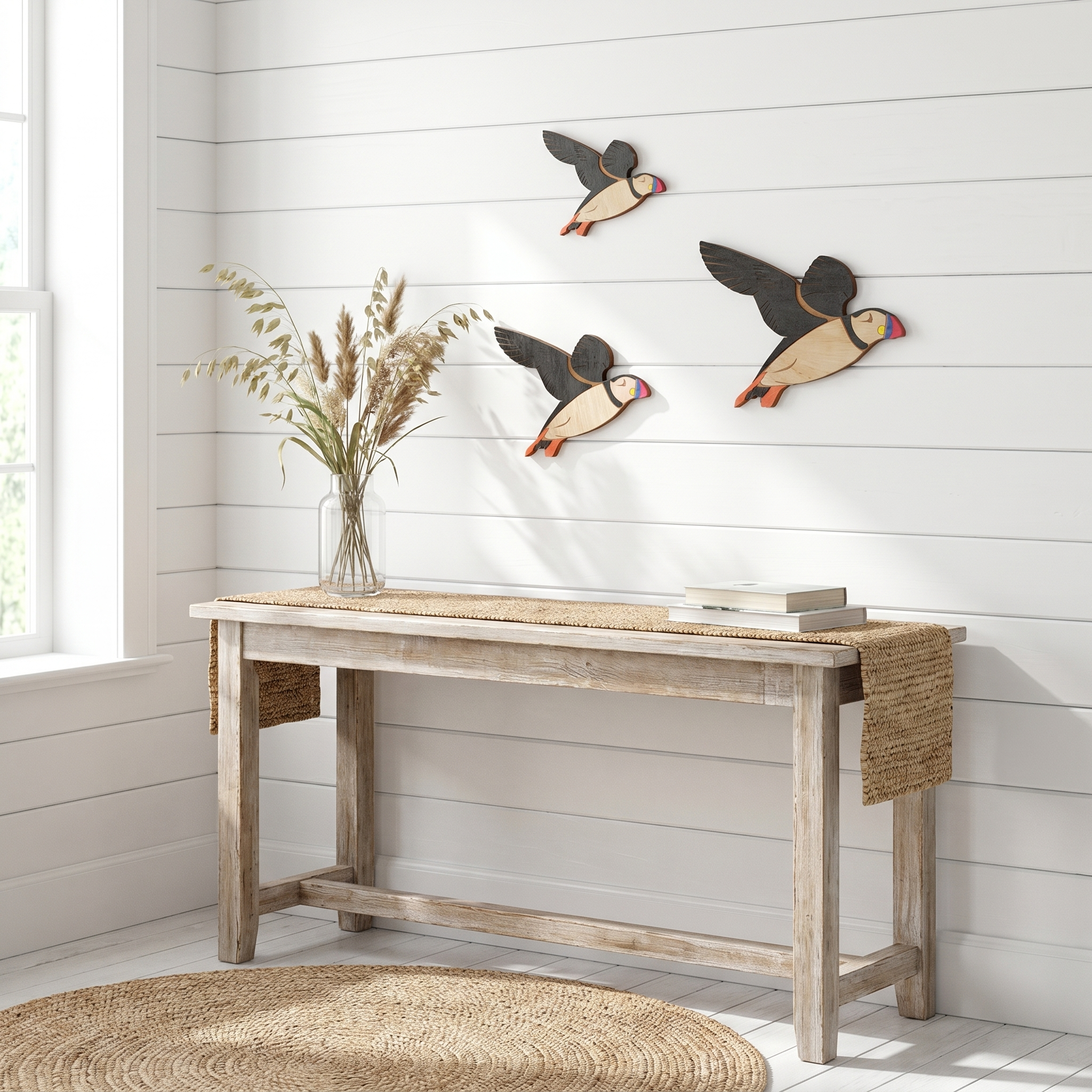 Timber Bird Wall Decor Set, 3mm Solid Wood, Engraved, Flush Wall Mount