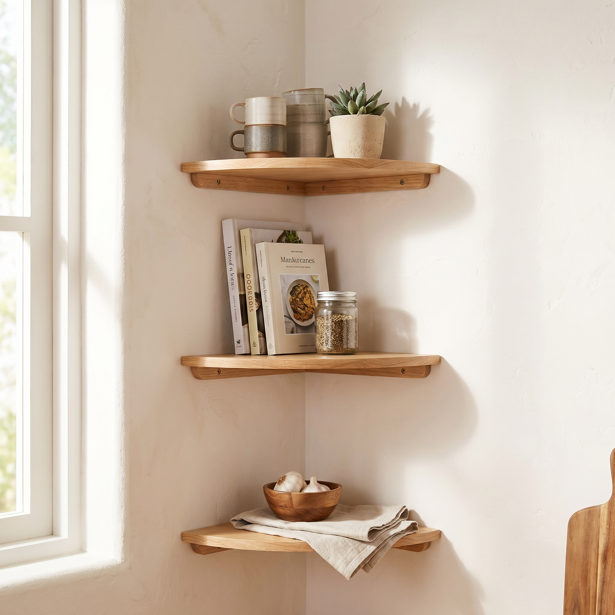 Timber Corner Floating Shelf, Solid Hardwood, Matte, Three Sizes, 15 lb