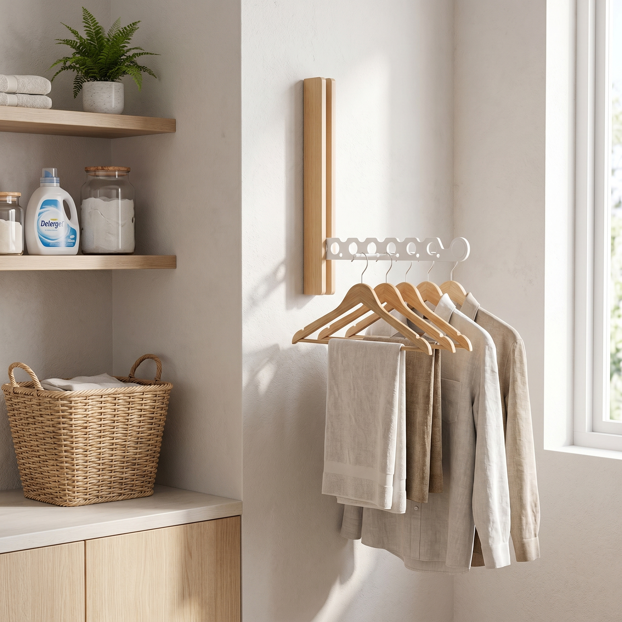 Timber Collapsible Hanger Rail, 27 cm Arm, Folds Flush, Wall Mounted