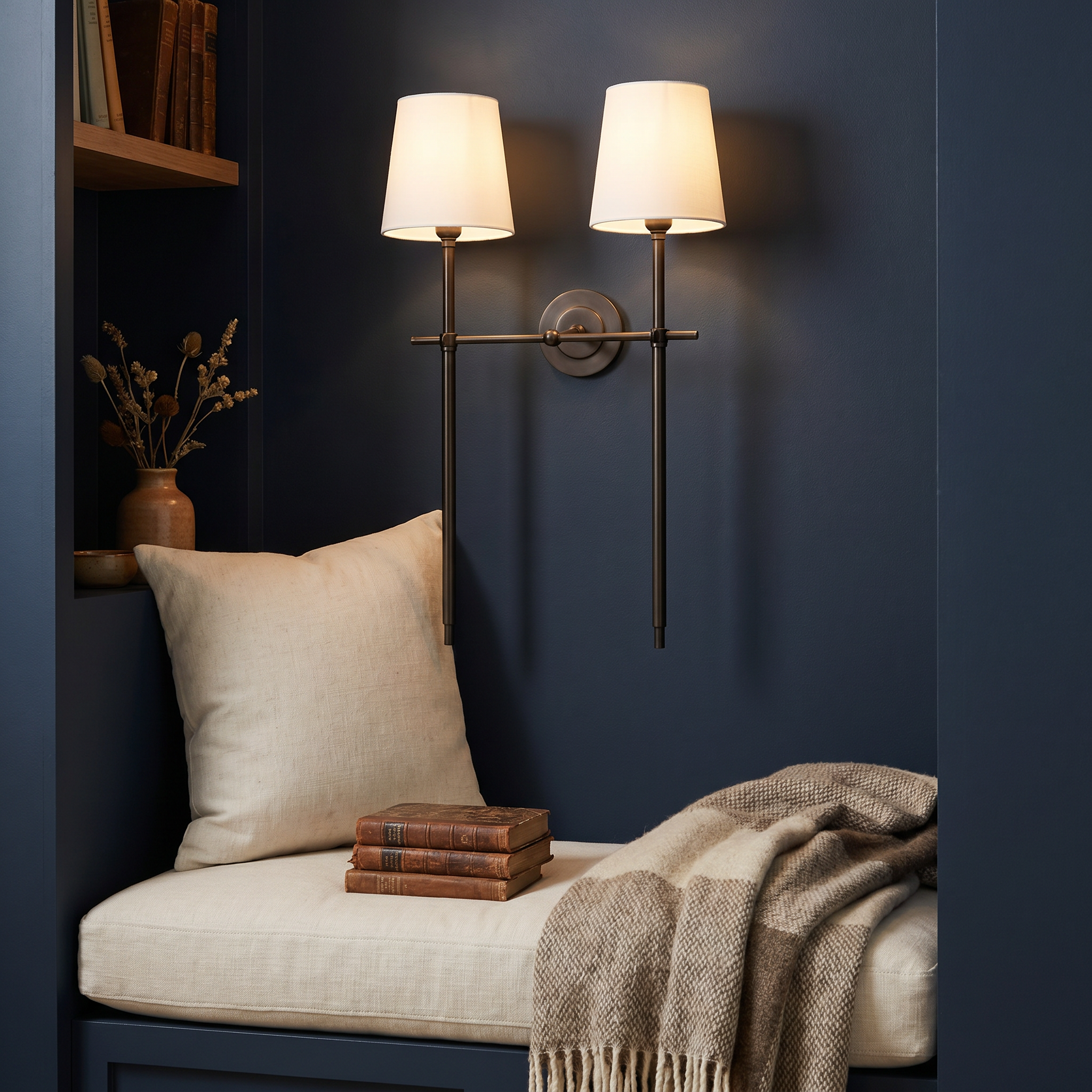 Tapered Fabric Wall Sconce, Brass, Black or Nickel, E26/E27, Three Sizes