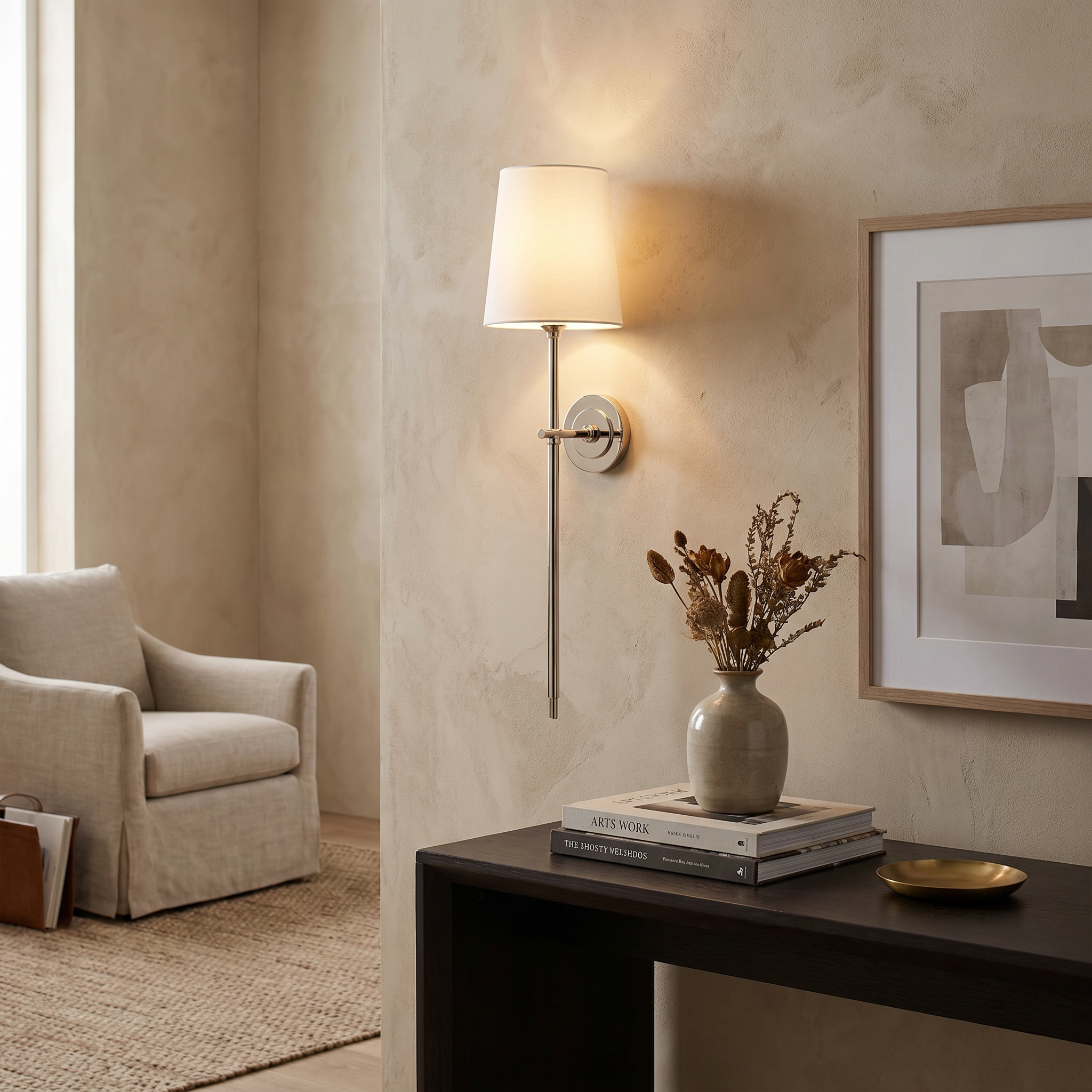 Tapered Fabric Wall Sconce, Brass, Black or Nickel, E26/E27, Three Sizes