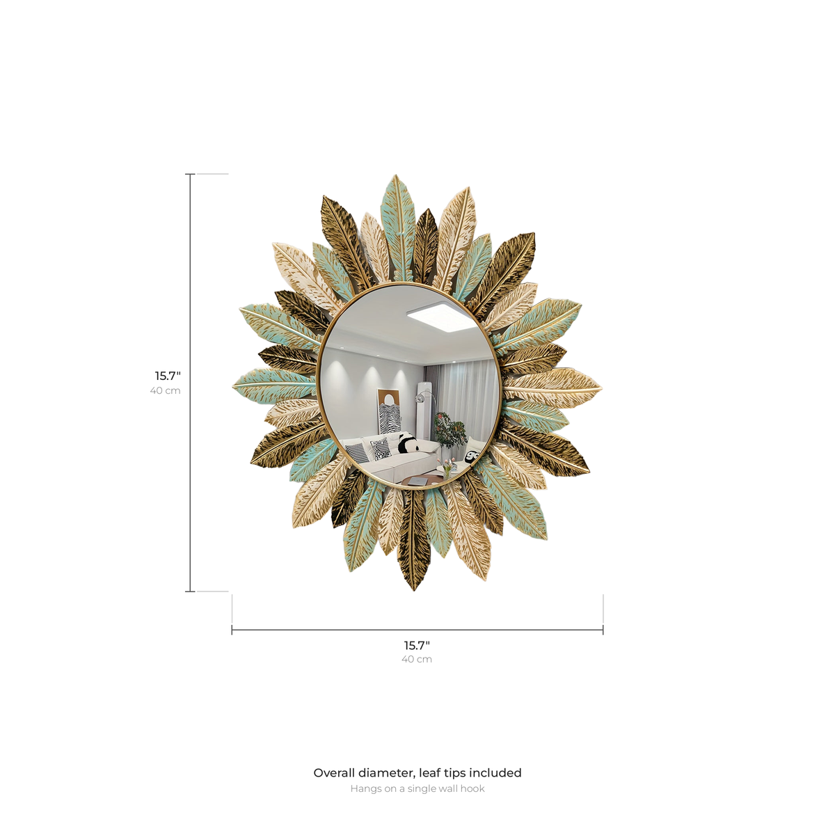 Tinn sunburst mirror dimensions: 15.7 inch diameter