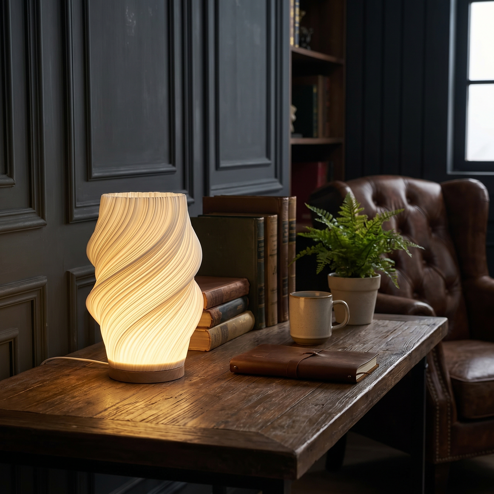 Table Lamp, Shaped Shade, Wood Base, Three-Step Dimmable, USB