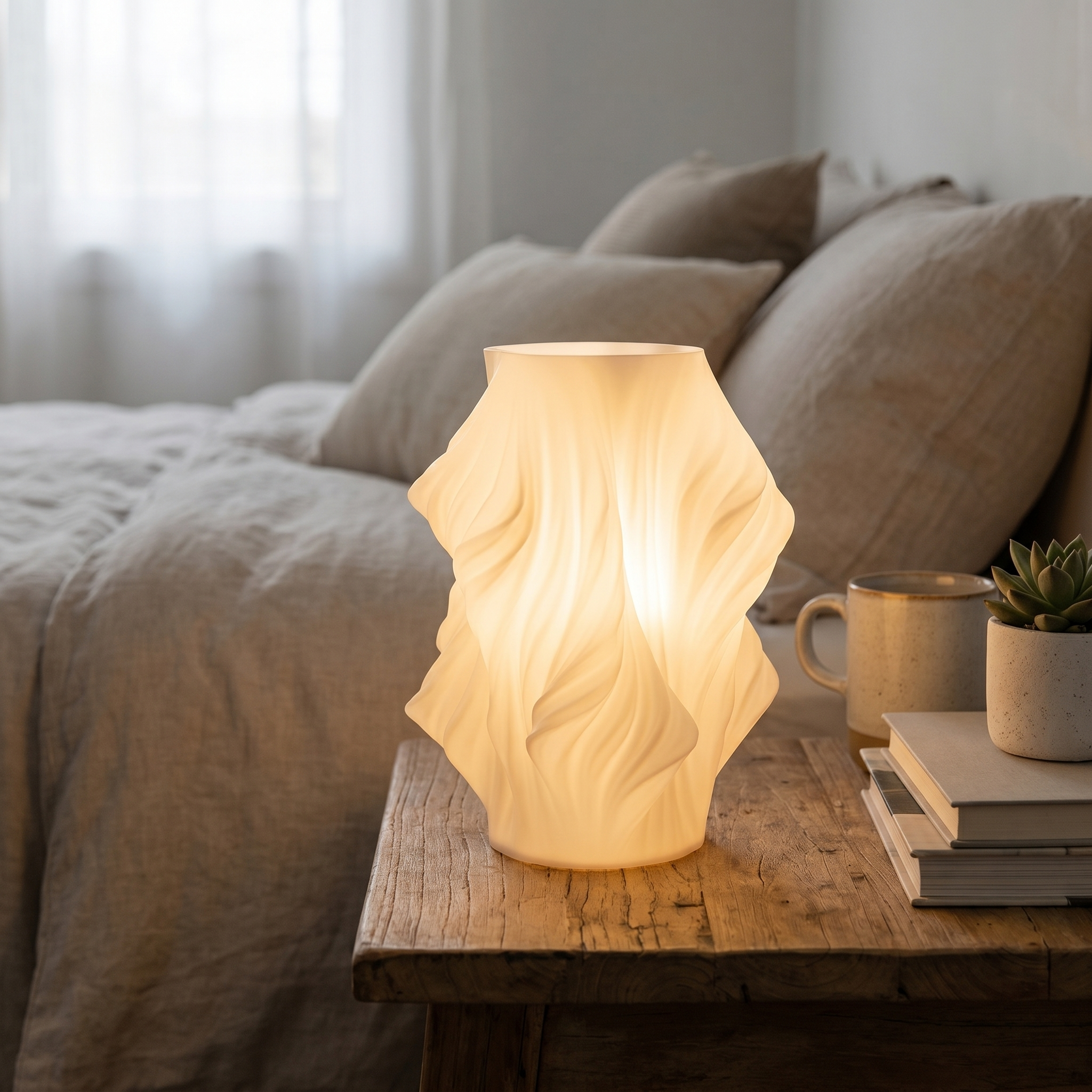 Table Lamp, Shaped Shade, Wood Base, Three-Step Dimmable, USB