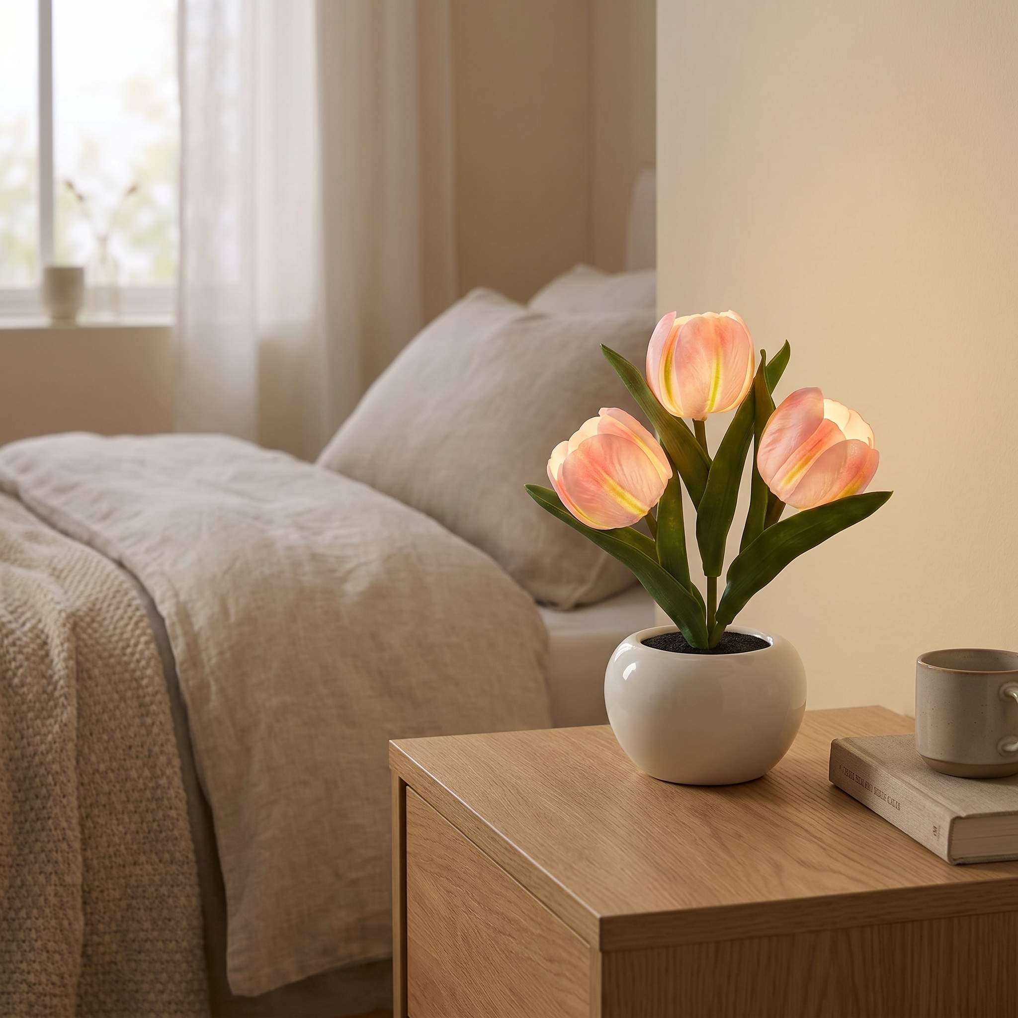 Tulip Night Light, Warm White LED, Heat-Resistant Foam, Battery or USB