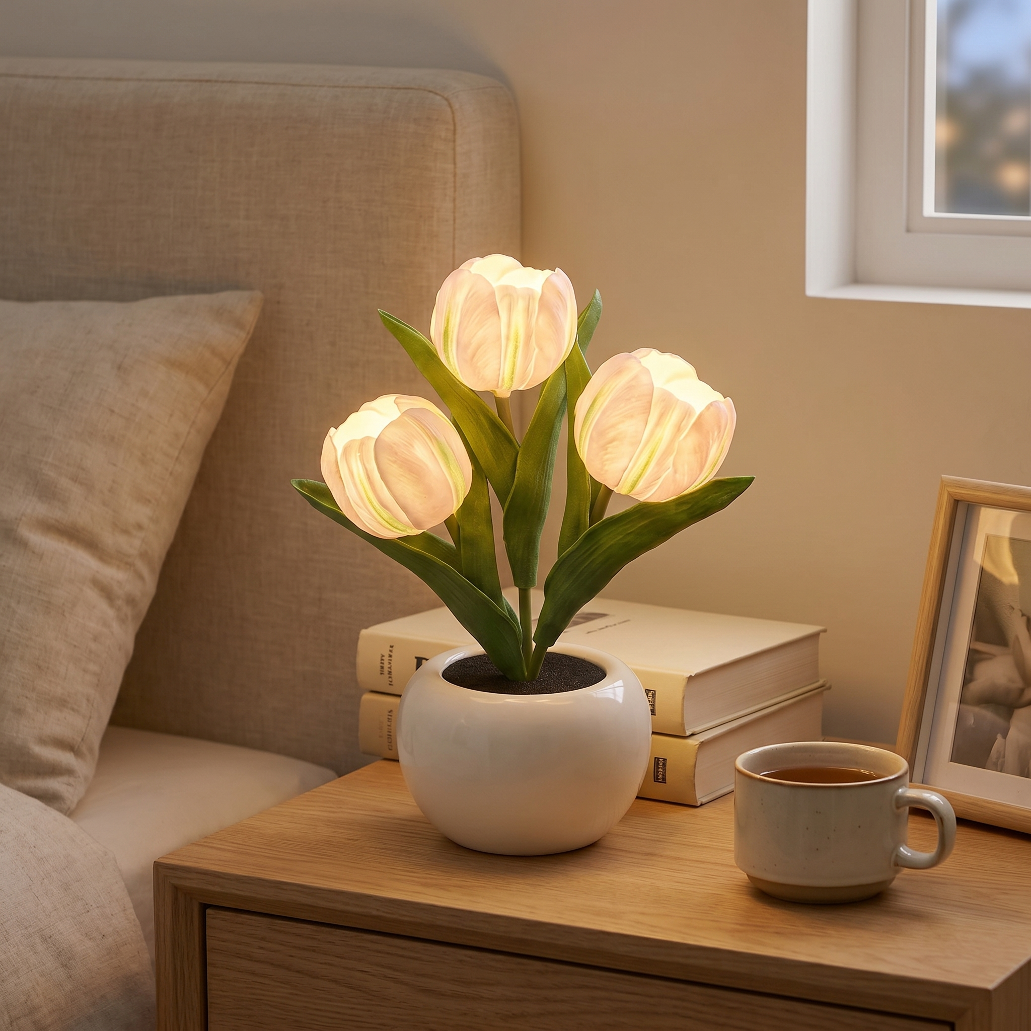 Tulip Night Light, Warm White LED, Heat-Resistant Foam, Battery or USB