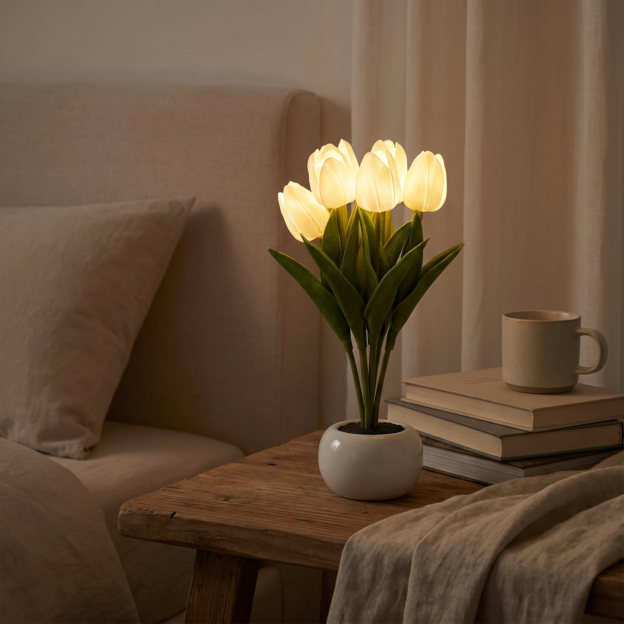 Tulip Night Light, Warm White LED, Heat-Resistant Foam, Battery or USB