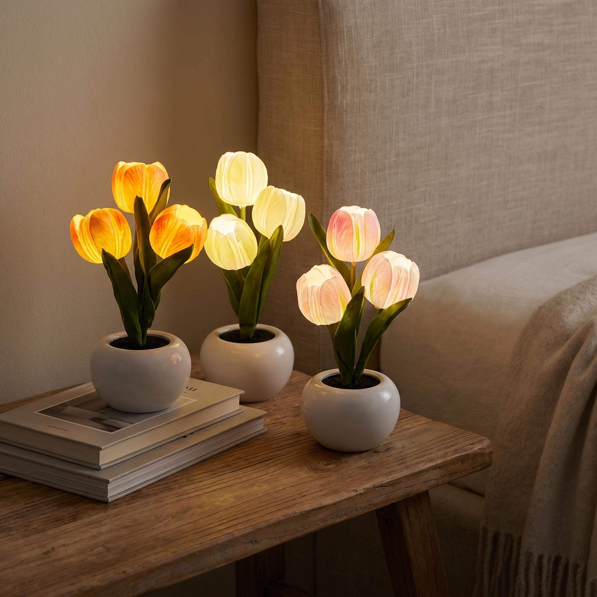 Tulip Night Light, Warm White LED, Heat-Resistant Foam, Battery or USB